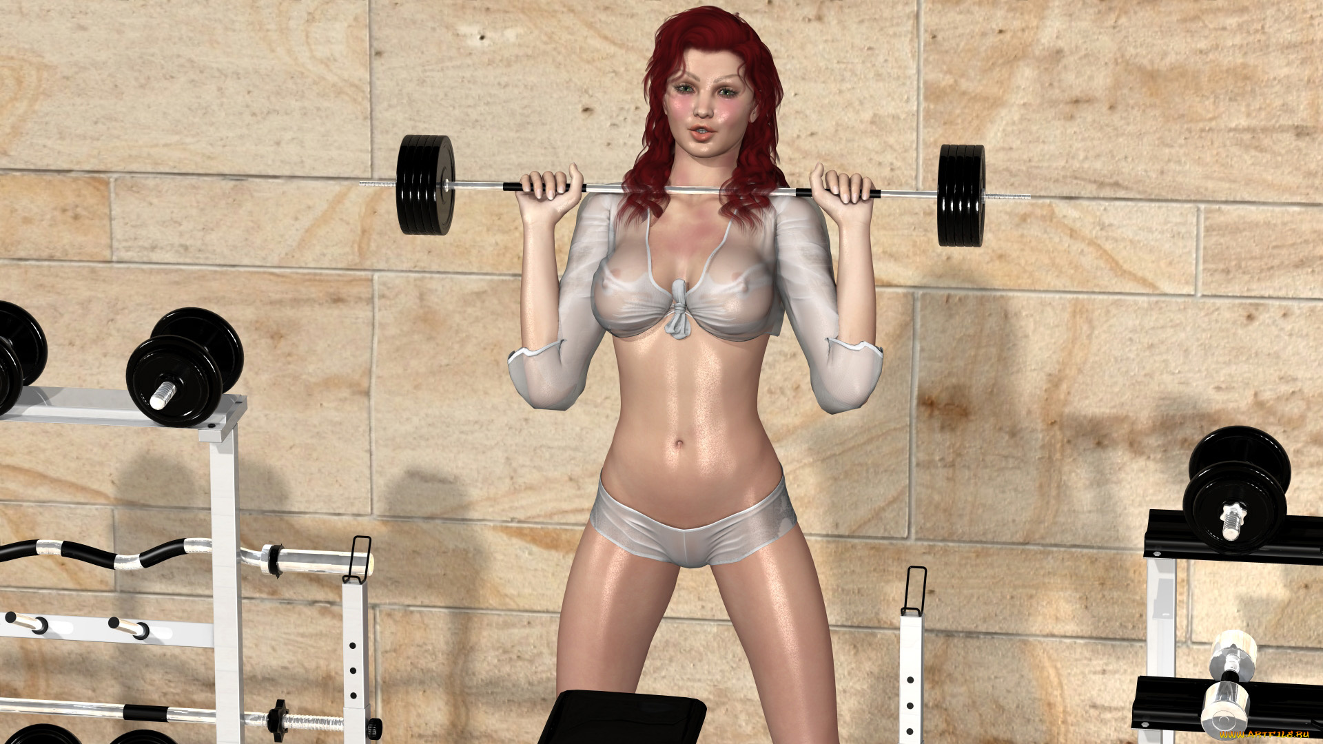 3д, графика, люди, , people, штанги, фон, взгляд, девушка