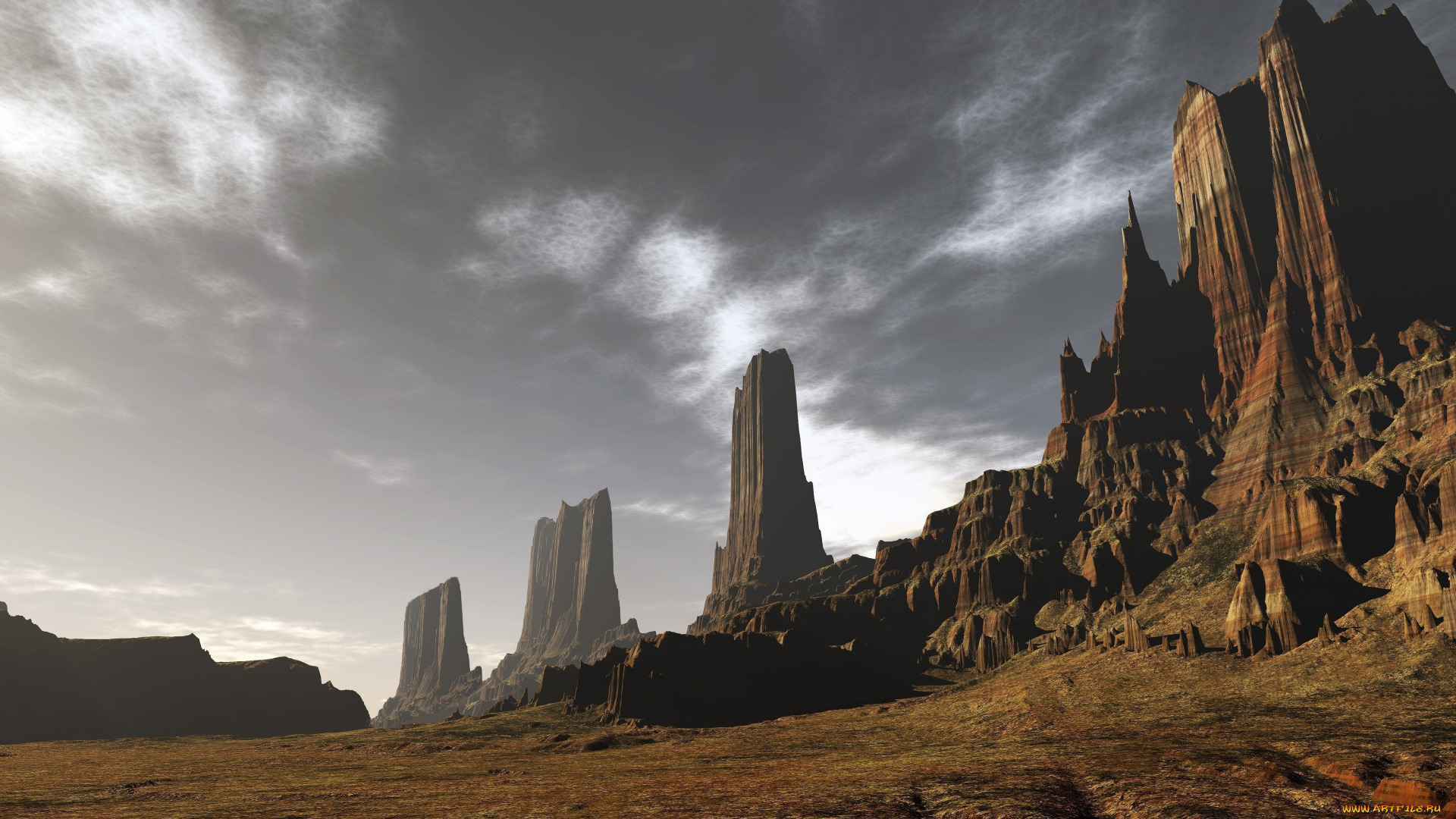 3д, графика, природа, , nature, горы, облака