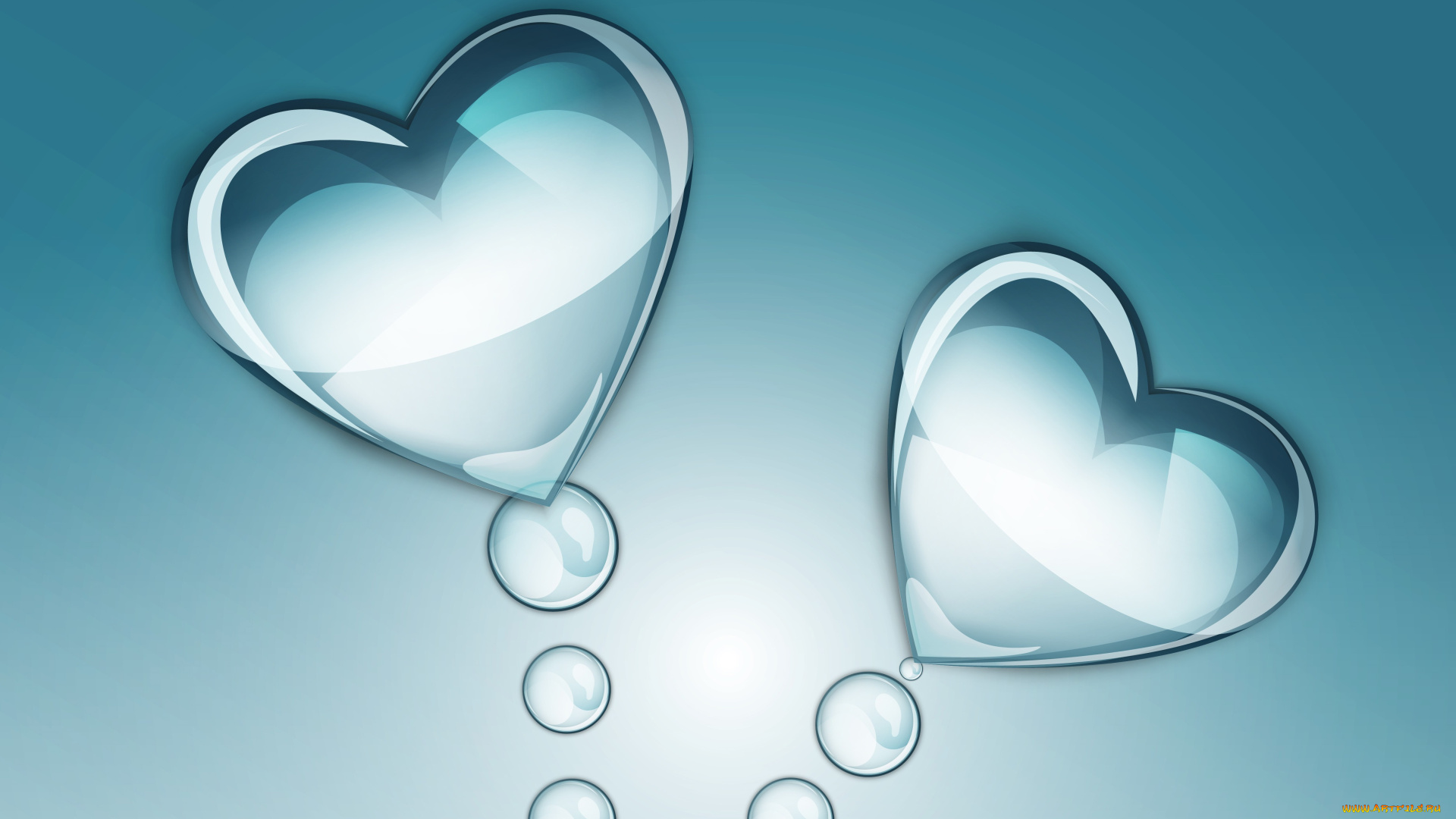 3д, графика, романтика, , romantics, сердечки, капли, пузыри, голубой, фон