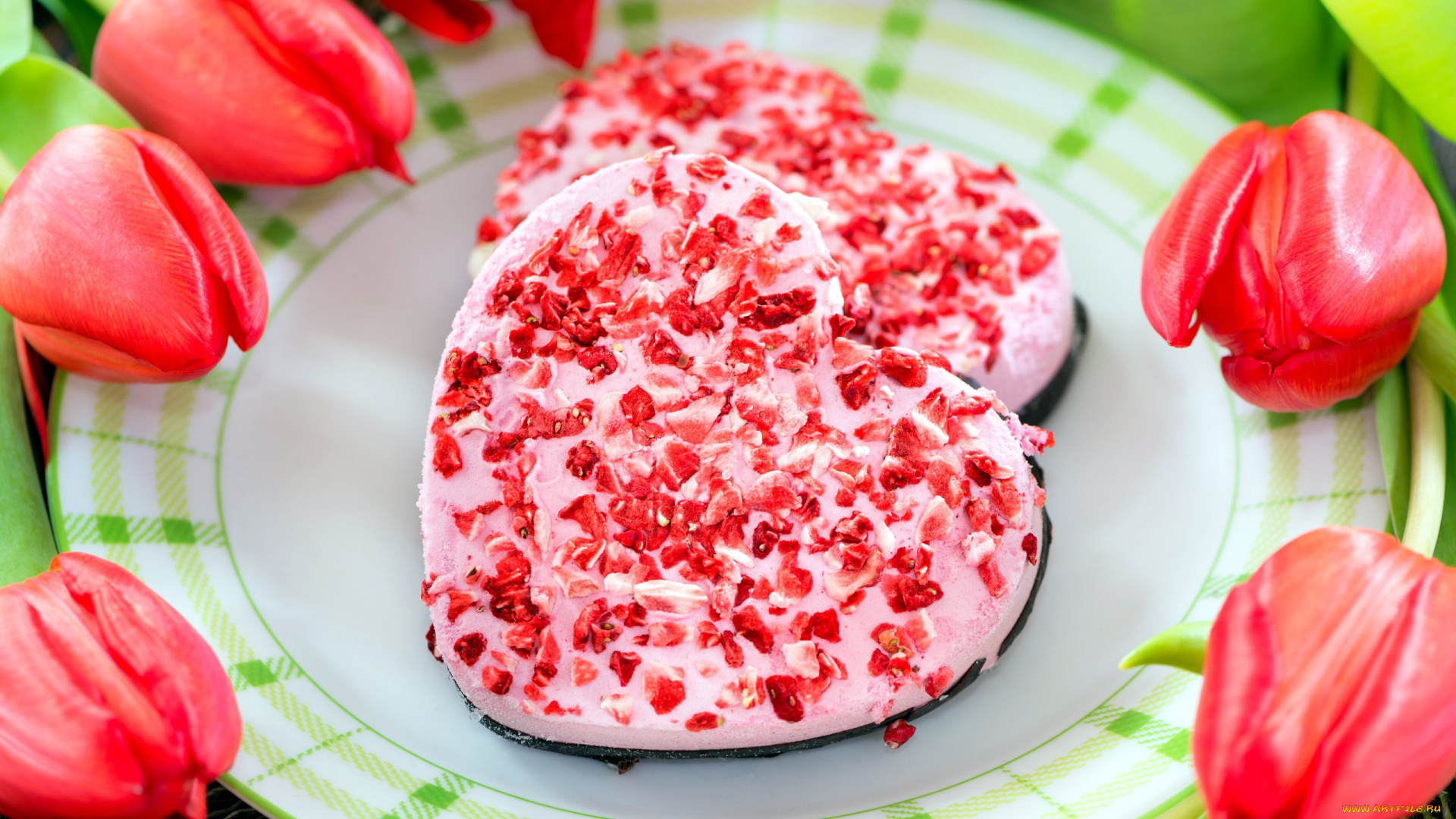 еда, пирожные, , кексы, , печенье, сердечко, тюльпаны