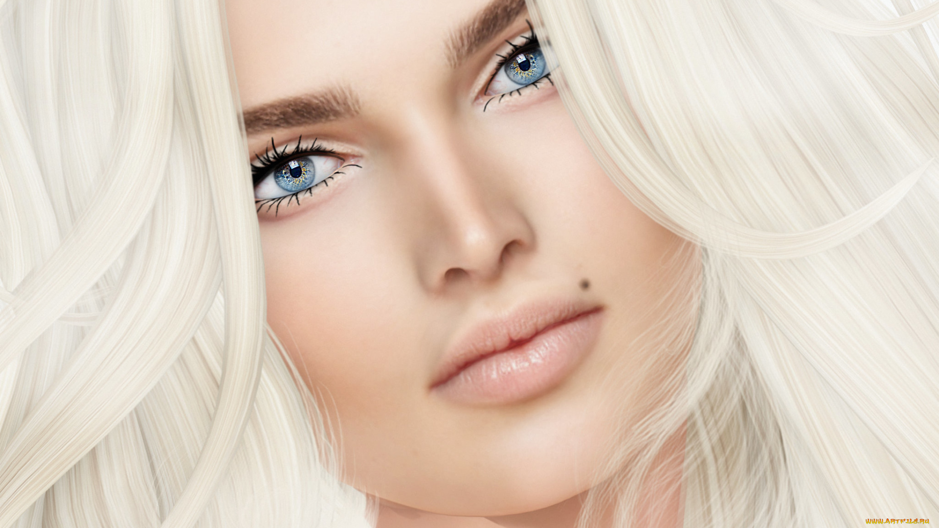 рисованное, люди, родинка, глаза, блондинка, девушка, портрет, лицо, взгляд