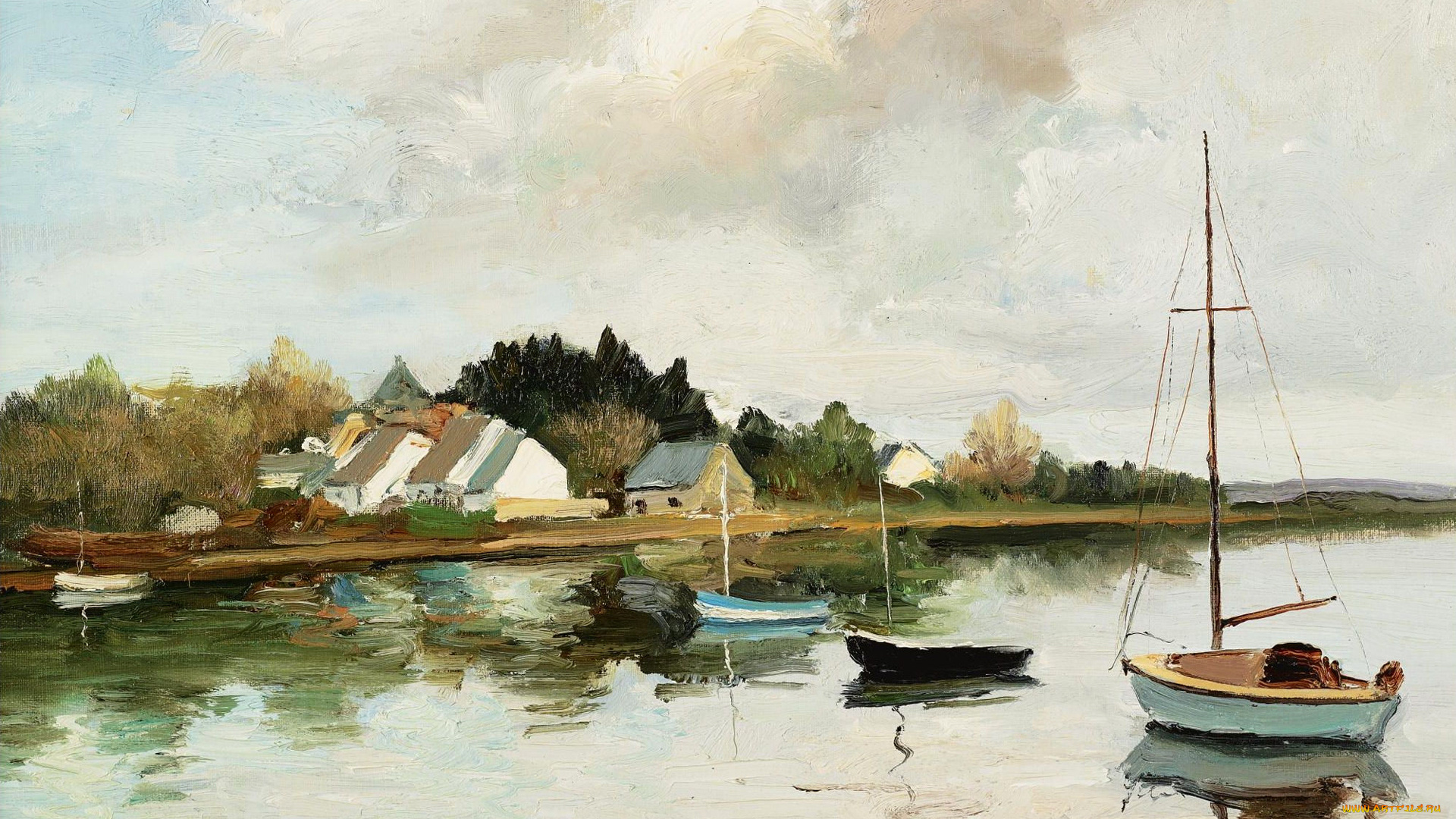 рисованное, живопись, картина, corner, point, at, brillac, бухта, пейзаж, лодки, марсель, диф