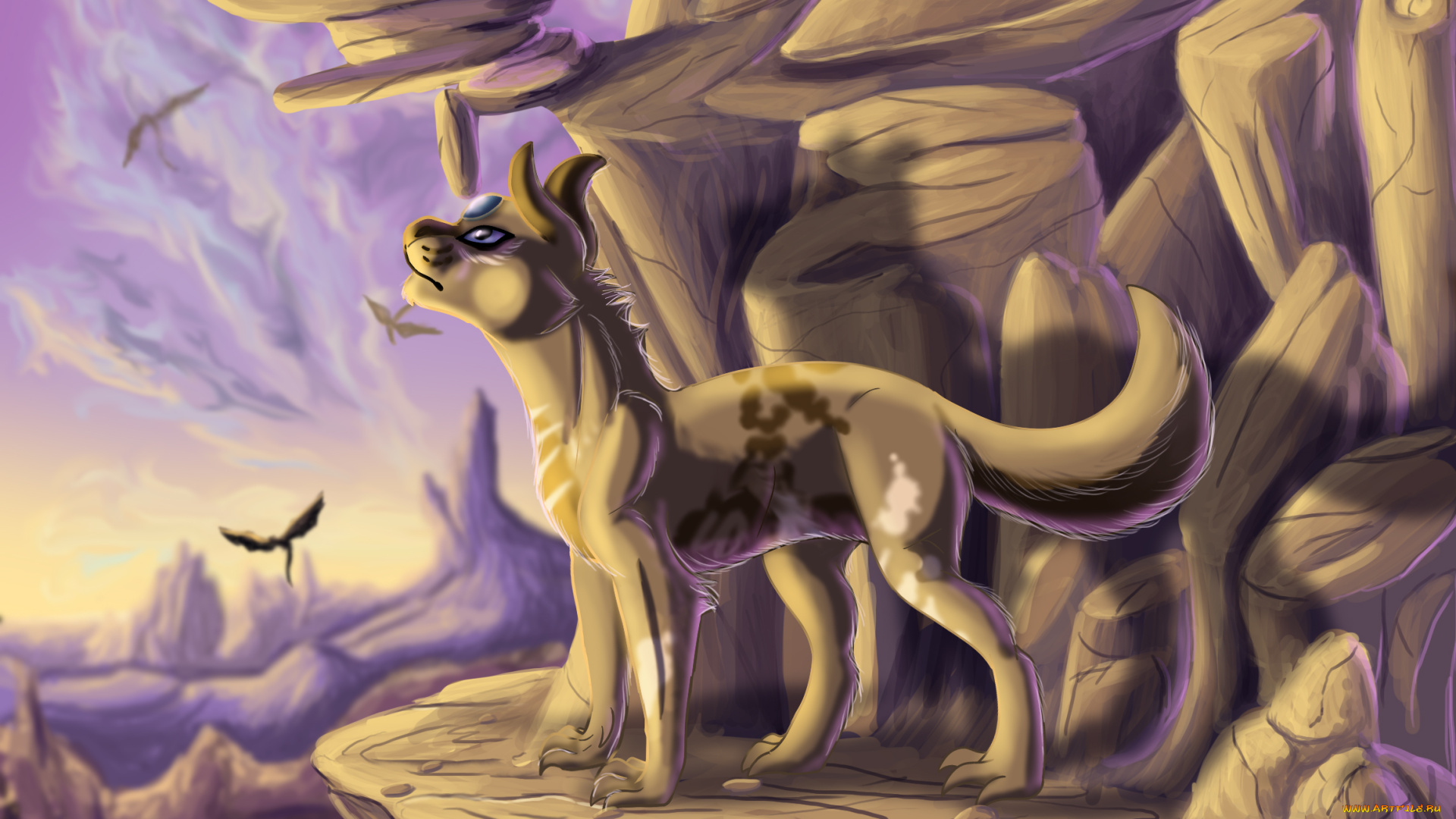 рисованное, животные, , сказочные, , мифические, горы, кот