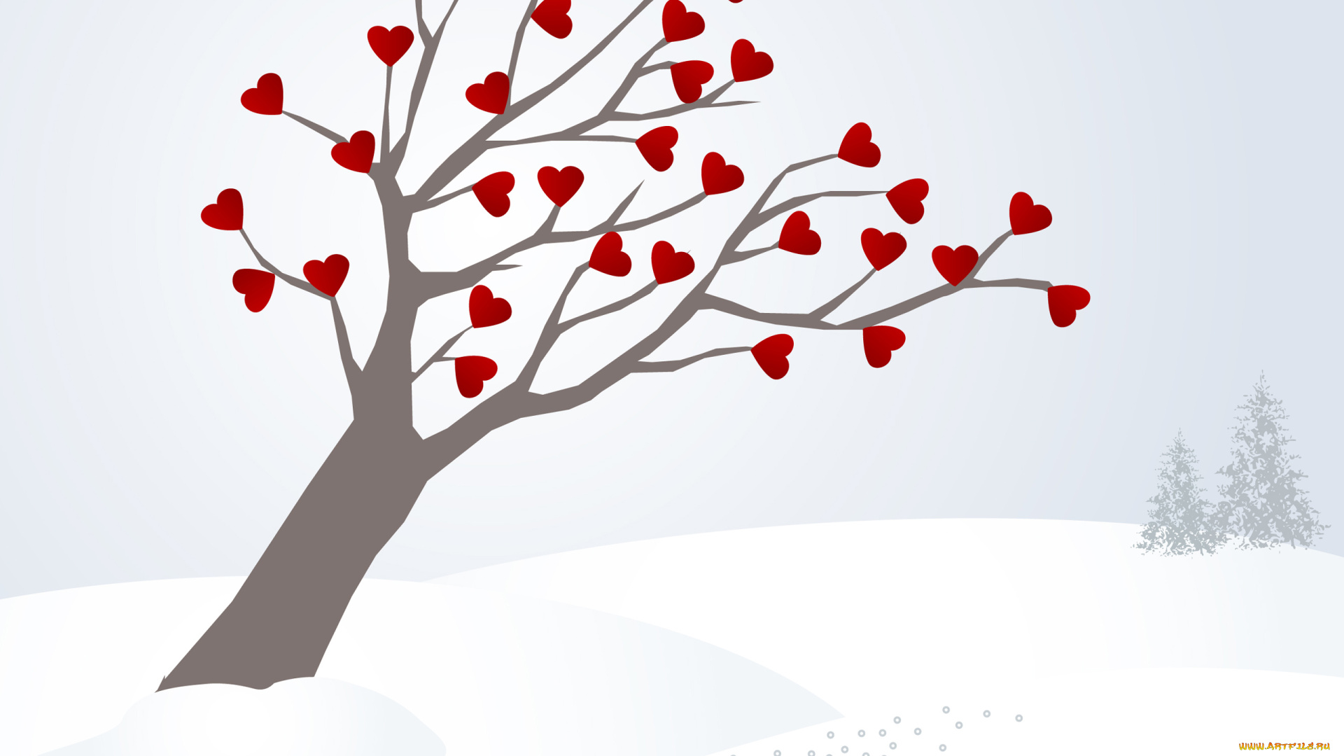 векторная, графика, сердечки, , hearts, зима, ветер, сердечки, дерево