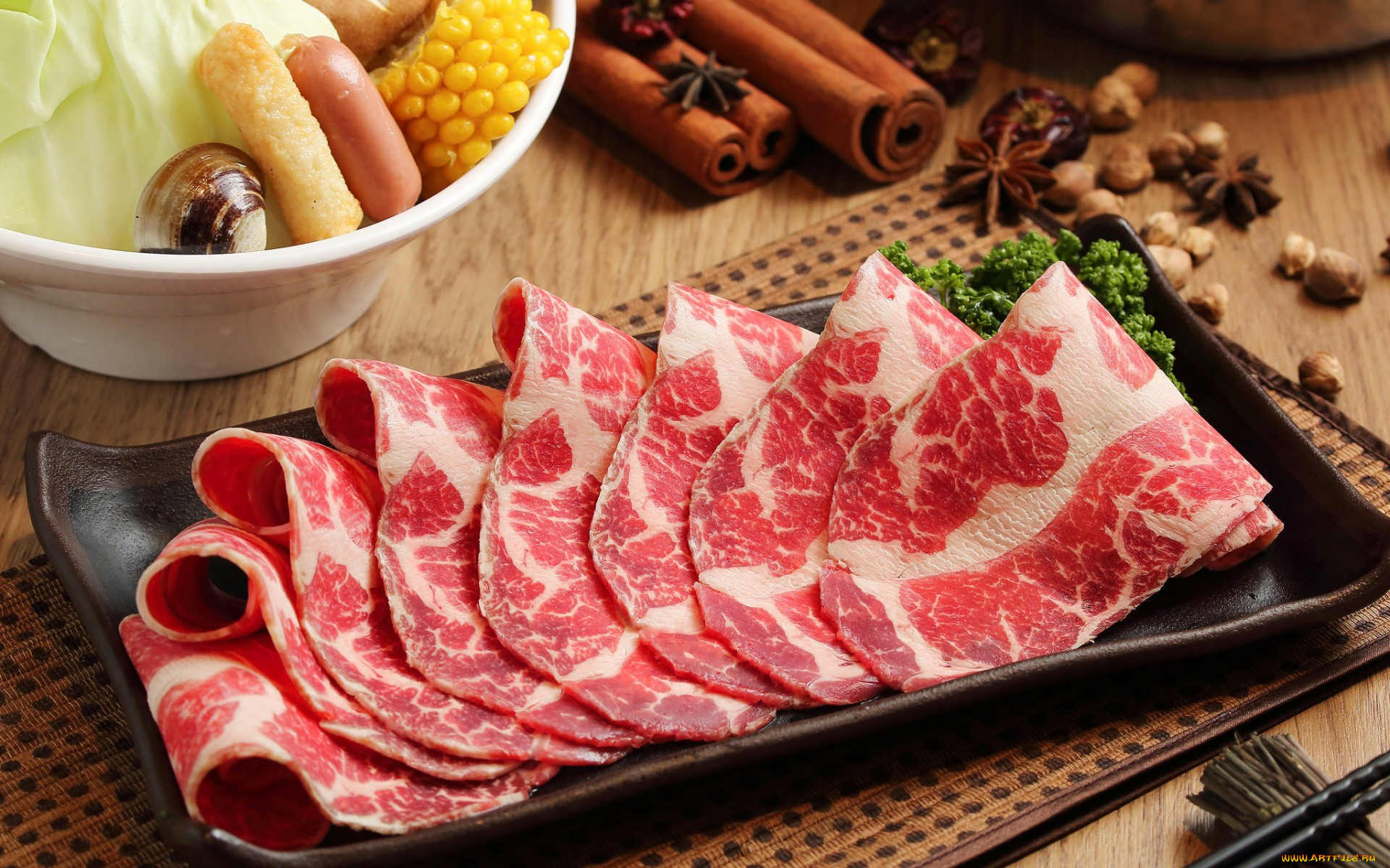 еда, колбасные, изделия, нарезка, мясо, бадьян, корица, специи