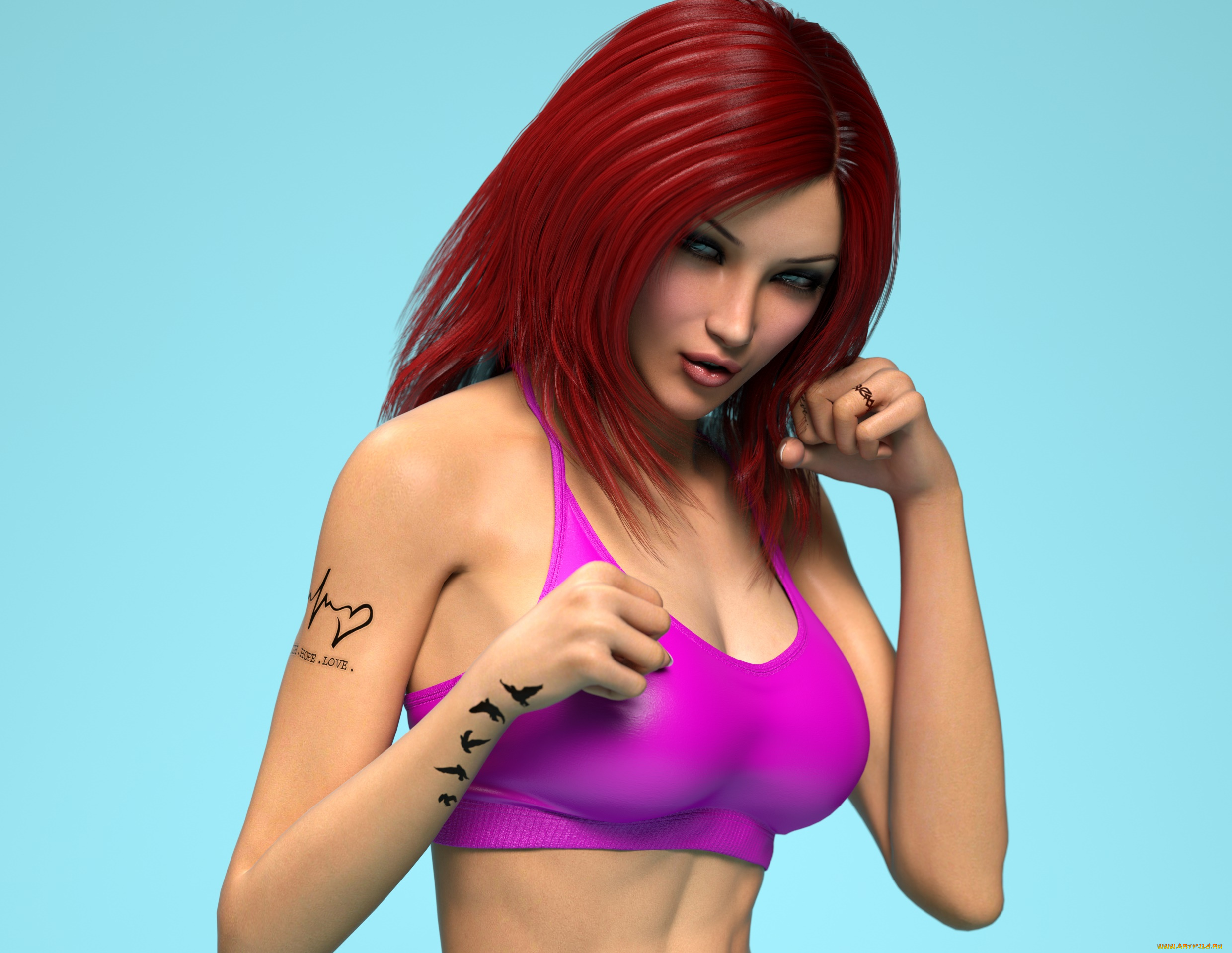 3д, графика, люди, , people, девушка, взгляд, фон, рыжая