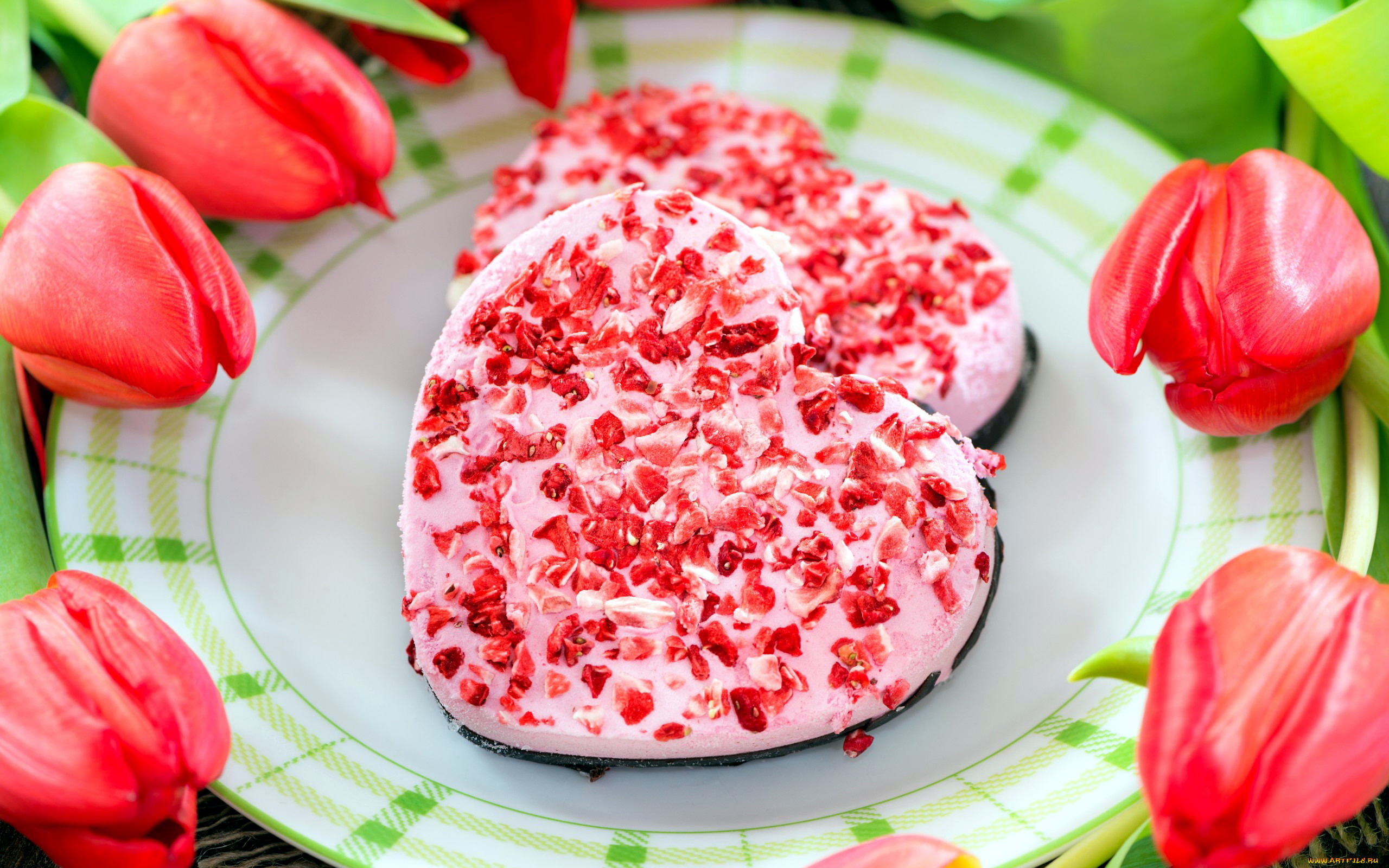 еда, пирожные, , кексы, , печенье, сердечко, тюльпаны