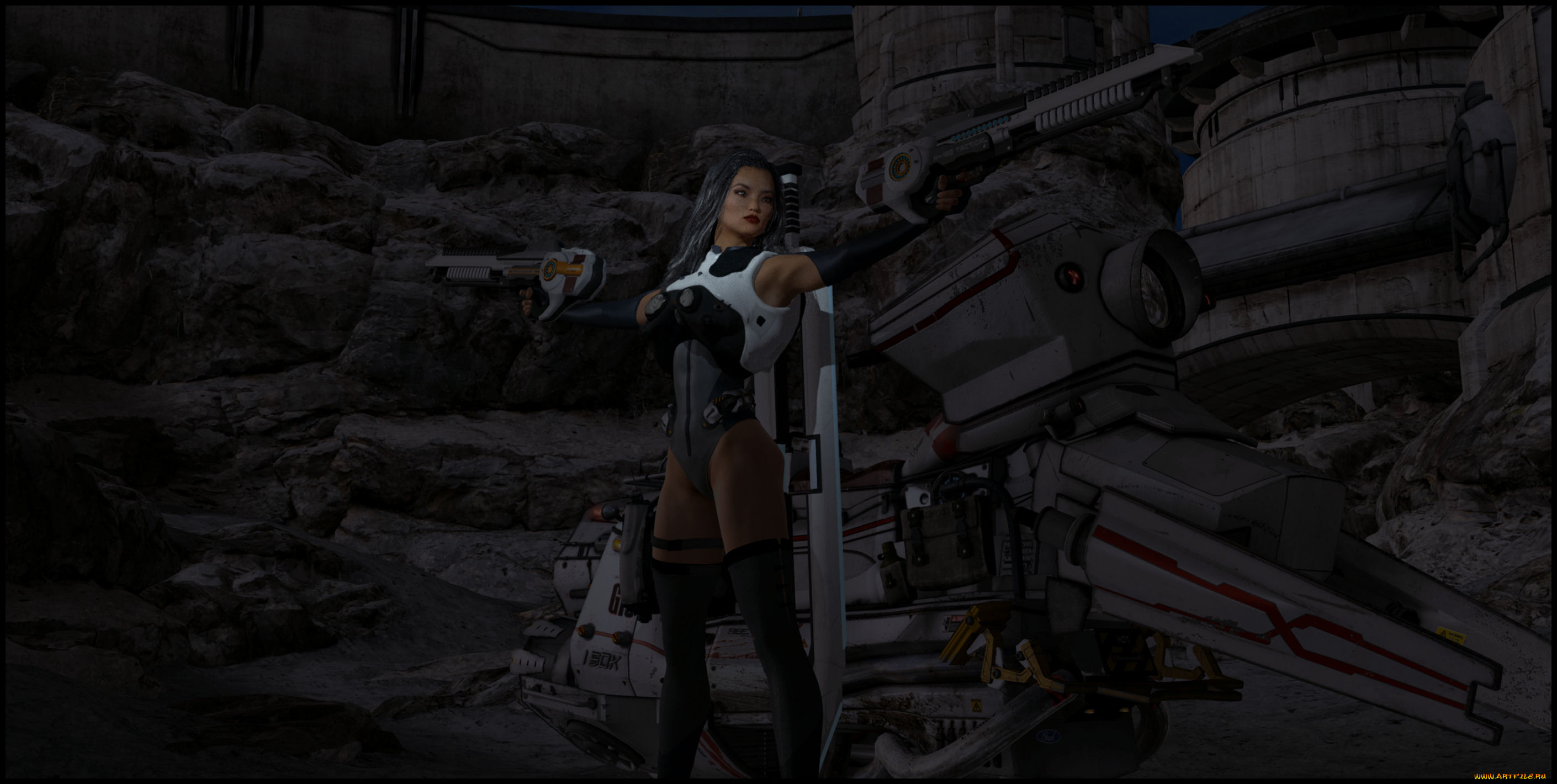 3д, графика, фантазия, , fantasy, девушка, взгляд, фон, оружие