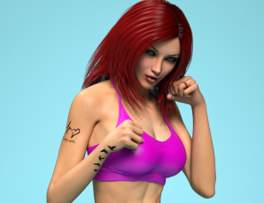 обоя 3д графика, люди , people, девушка, взгляд, фон, рыжая