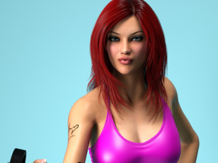 Картинка 3д+графика люди+ people девушка взгляд фон рыжая