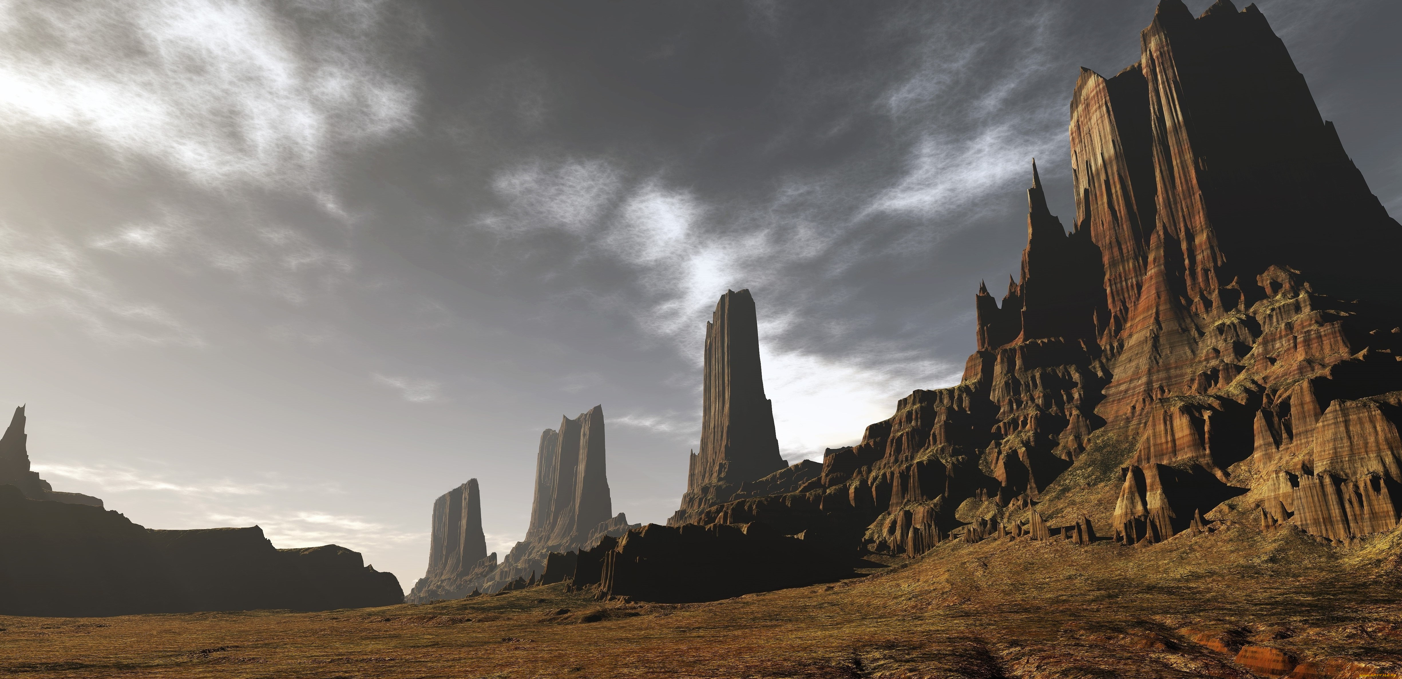 3д, графика, природа, , nature, горы, облака