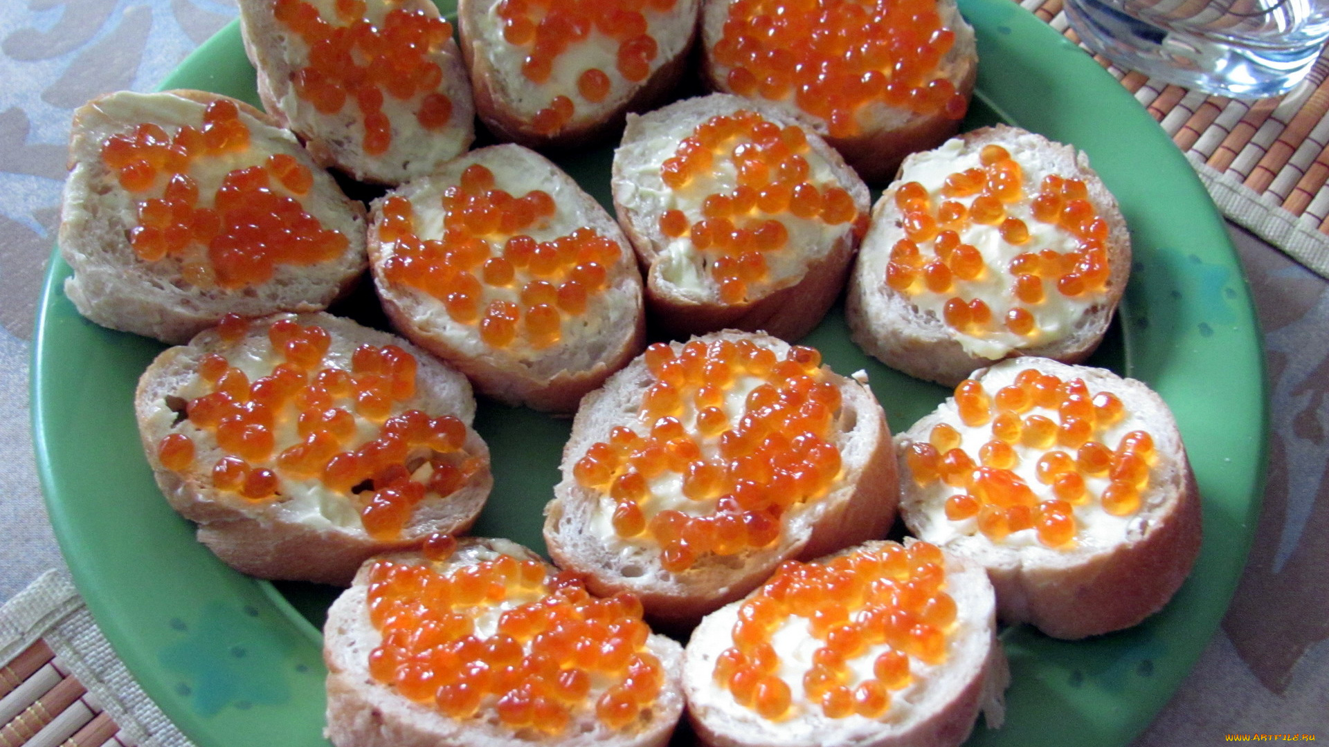 еда, икра, бутерброды, красная, багет