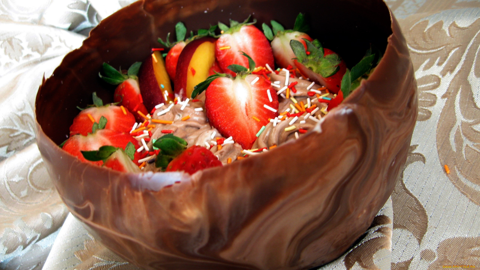 еда, мороженое, , десерты, клубника, ваза, шоколадная