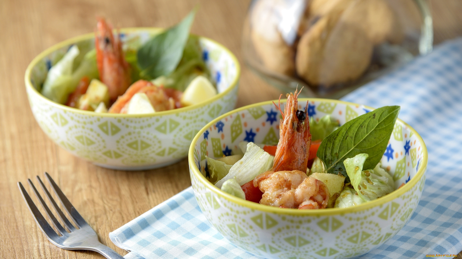 еда, рыбные, блюда, , с, морепродуктами, креветки, салат