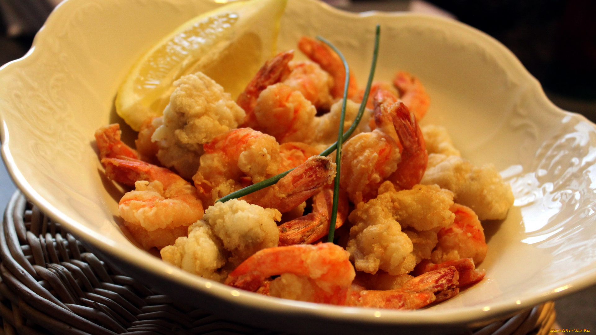 еда, рыбные, блюда, , с, морепродуктами, лимон, креветки