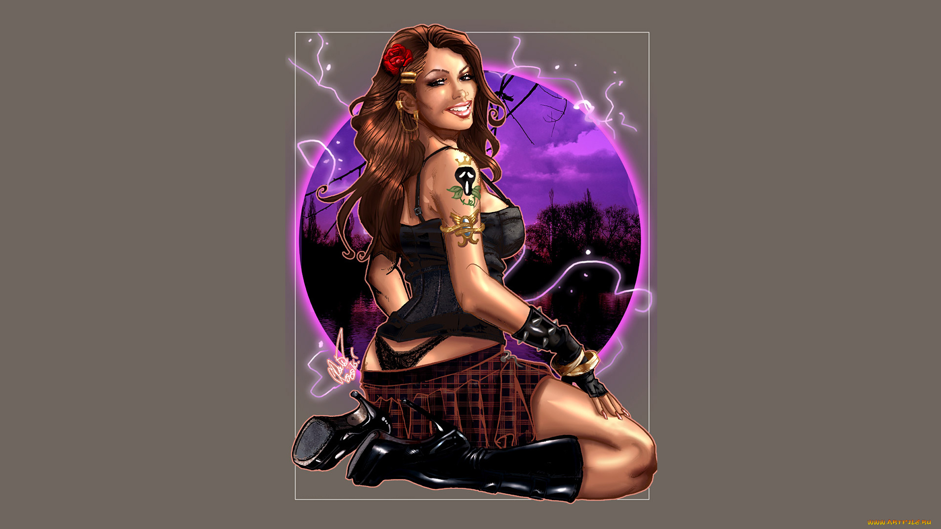 рисованное, комиксы, фон, девушка, взгляд, улыбка