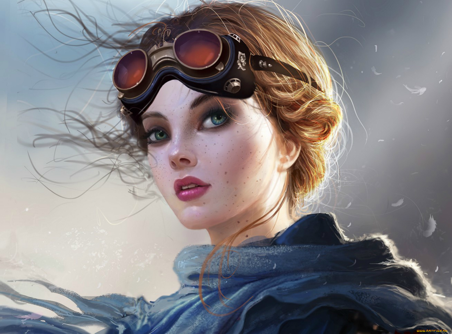 рисованное, люди, очки, шарф, девушка