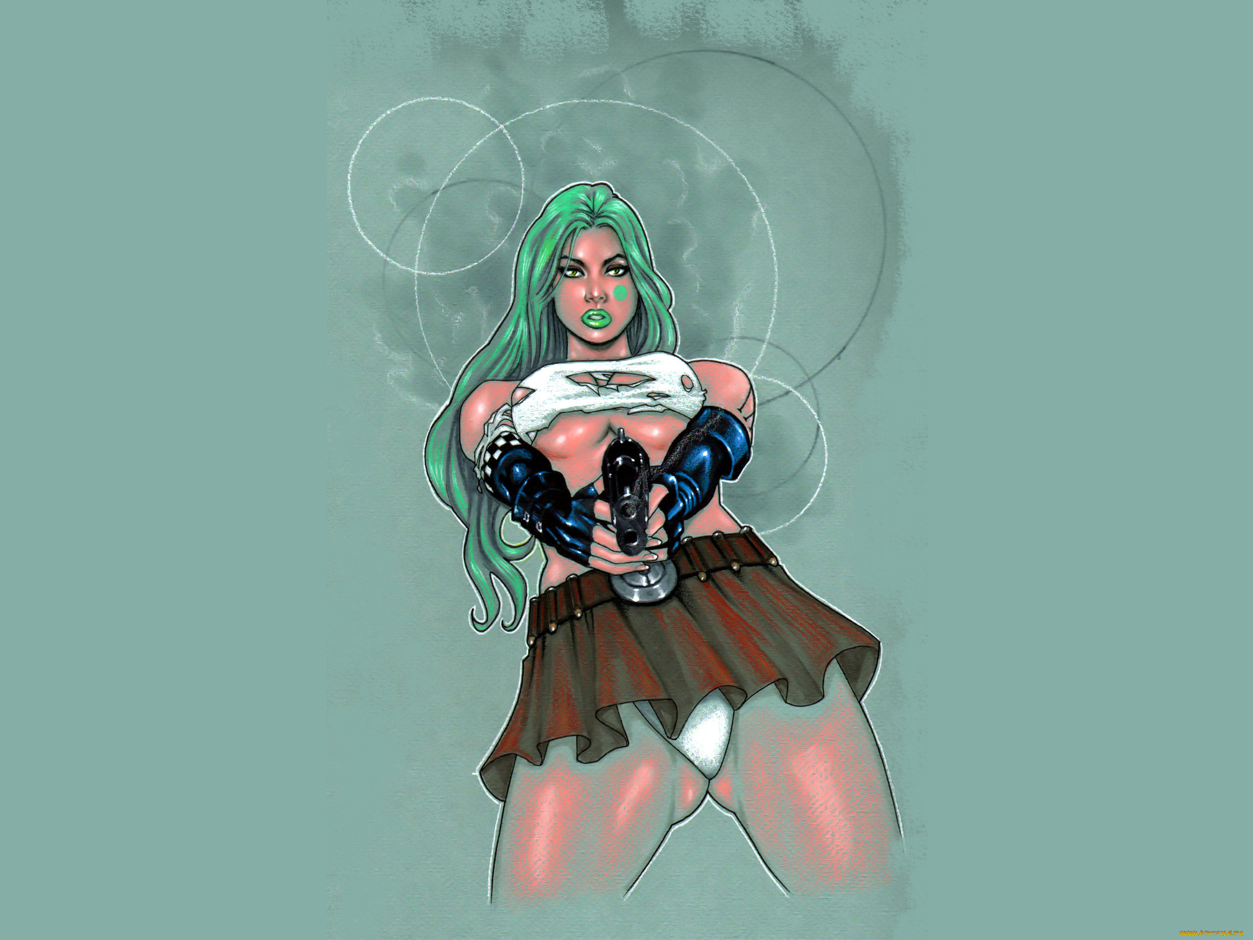 рисованное, люди, пистолет, девушка, фон, взгляд