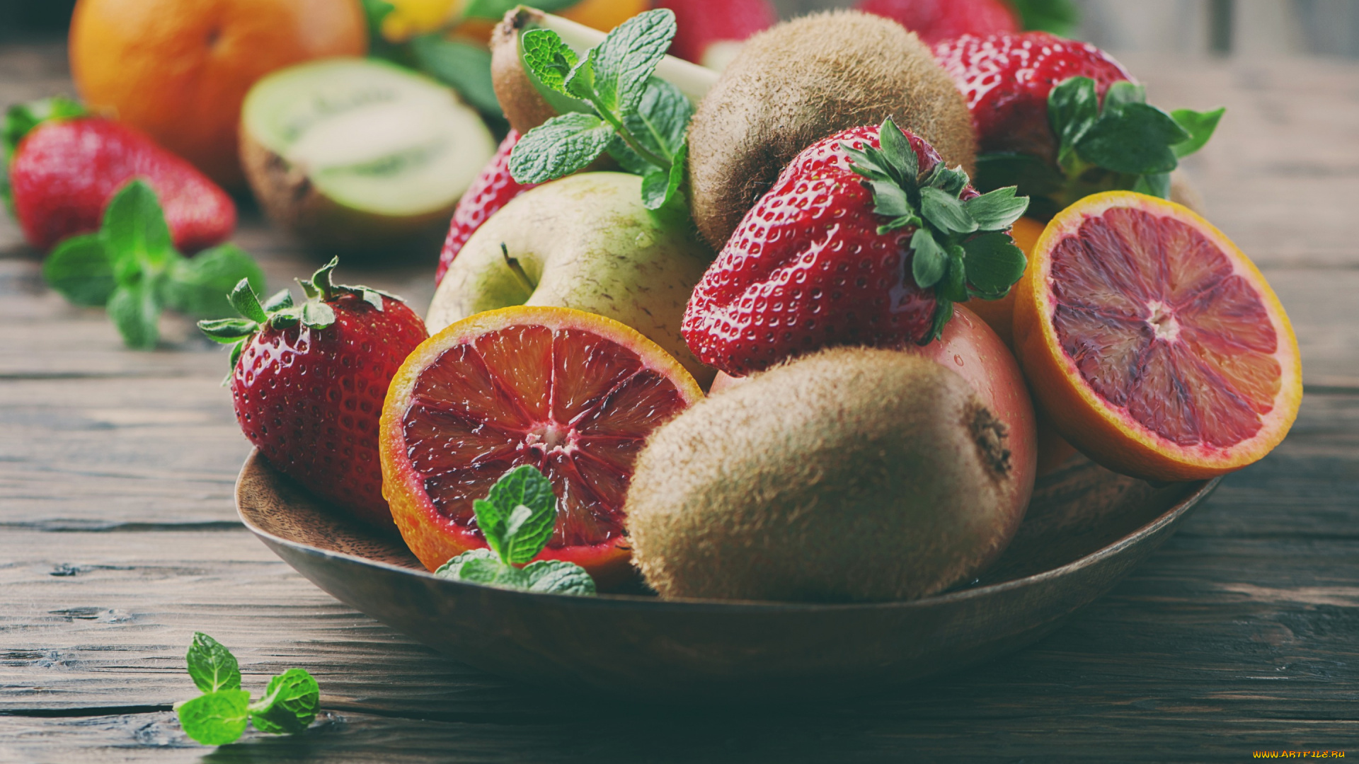 еда, фрукты, , ягоды, киви, клубника, сладкое, цитрус