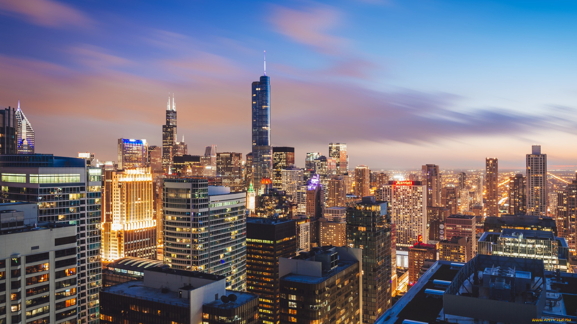 города, -, огни, ночного, города, chicago, Чикаго, небоскребы, usa, город, иллиноис, ночь, мичиган, city, night