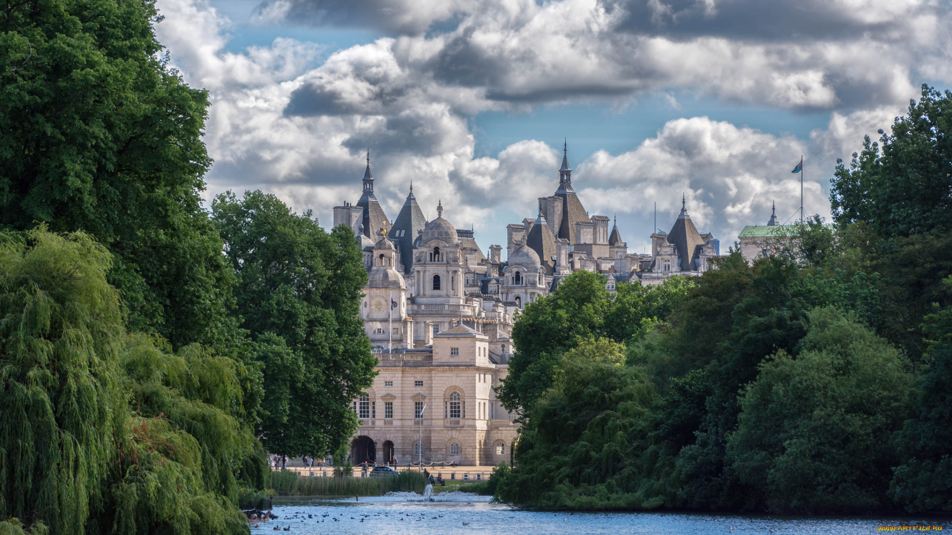 horse, guard, building, города, лондон, , великобритания, замок, пруд, парк