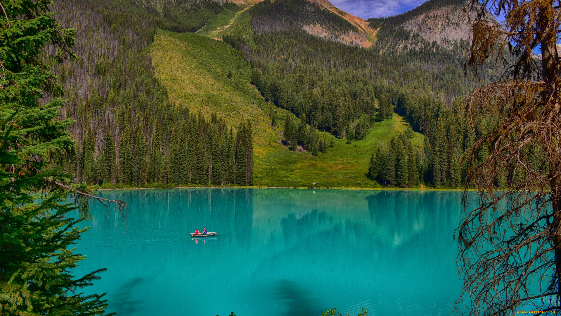 природа, реки, озера, лодка, деревья, горы