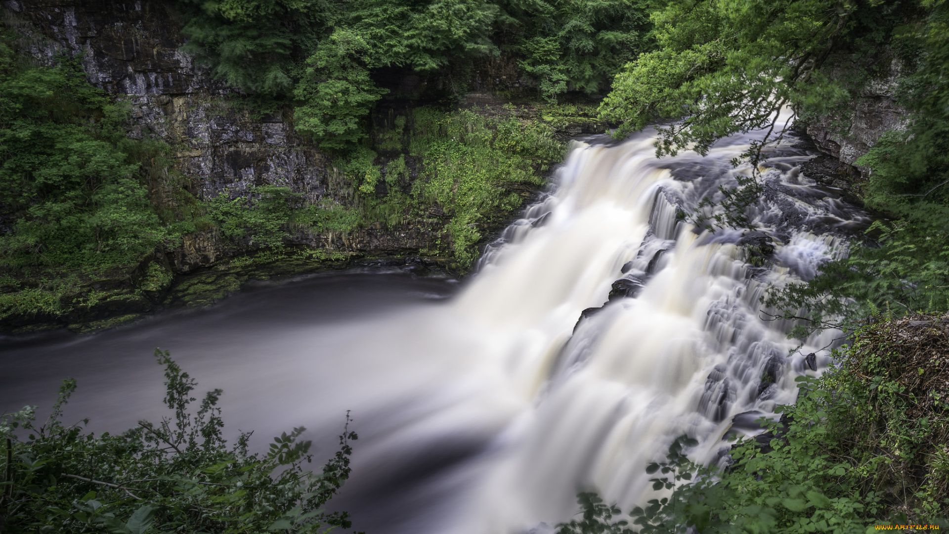 природа, водопады, река, лес, водопад