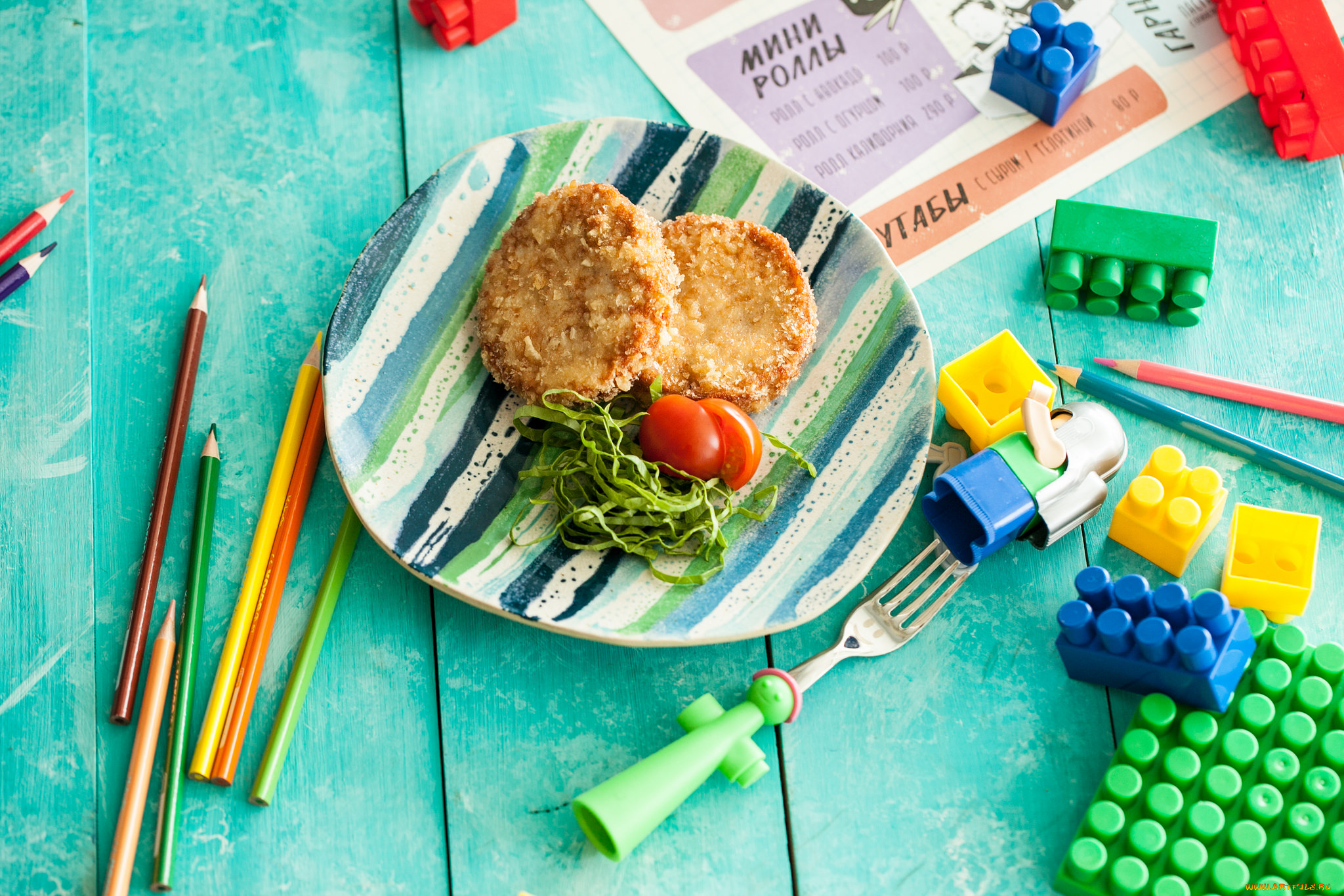 еда, мясные, блюда, помидор, зелень, котлета