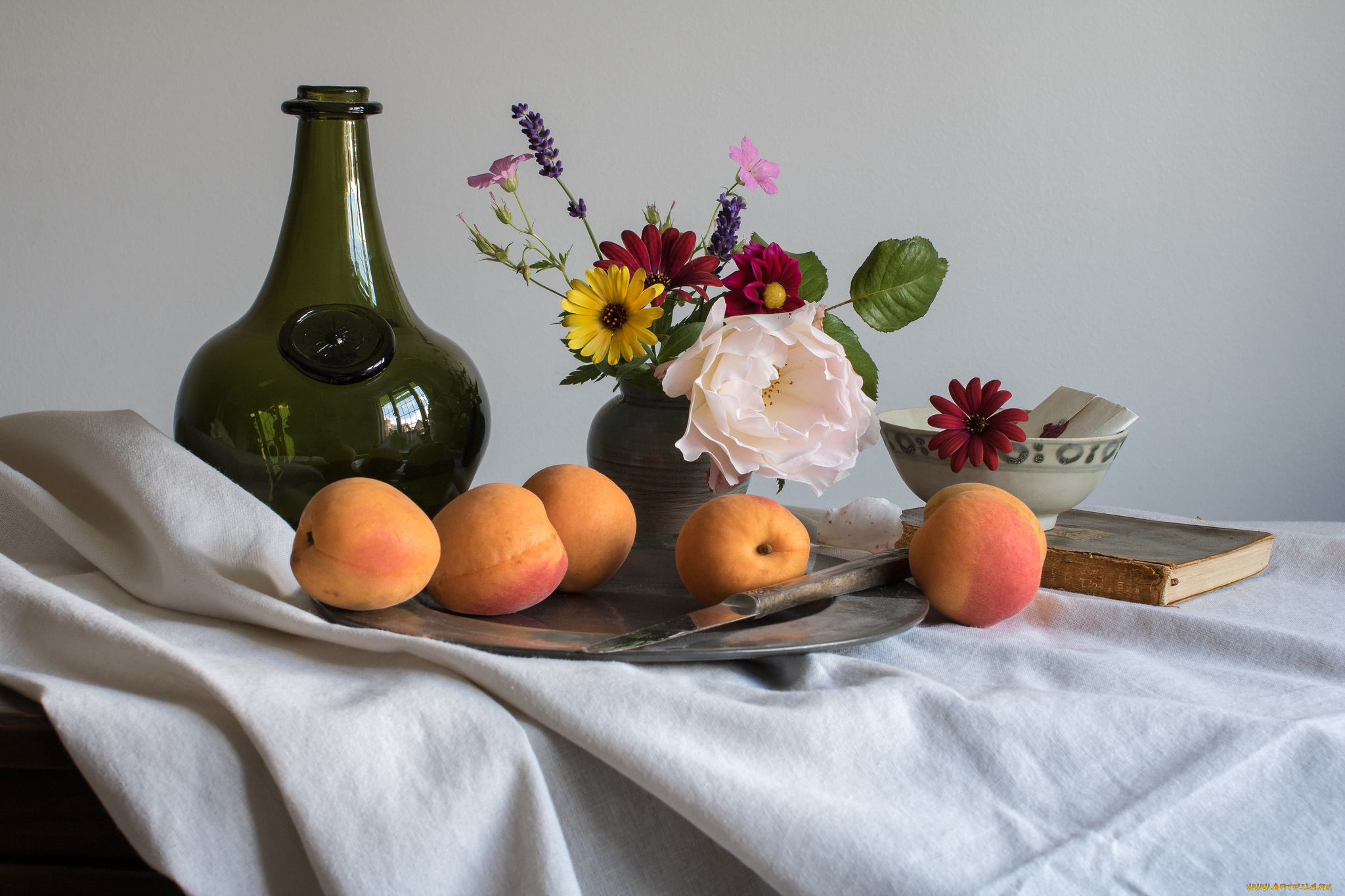 еда, натюрморт, фрукты, цветы