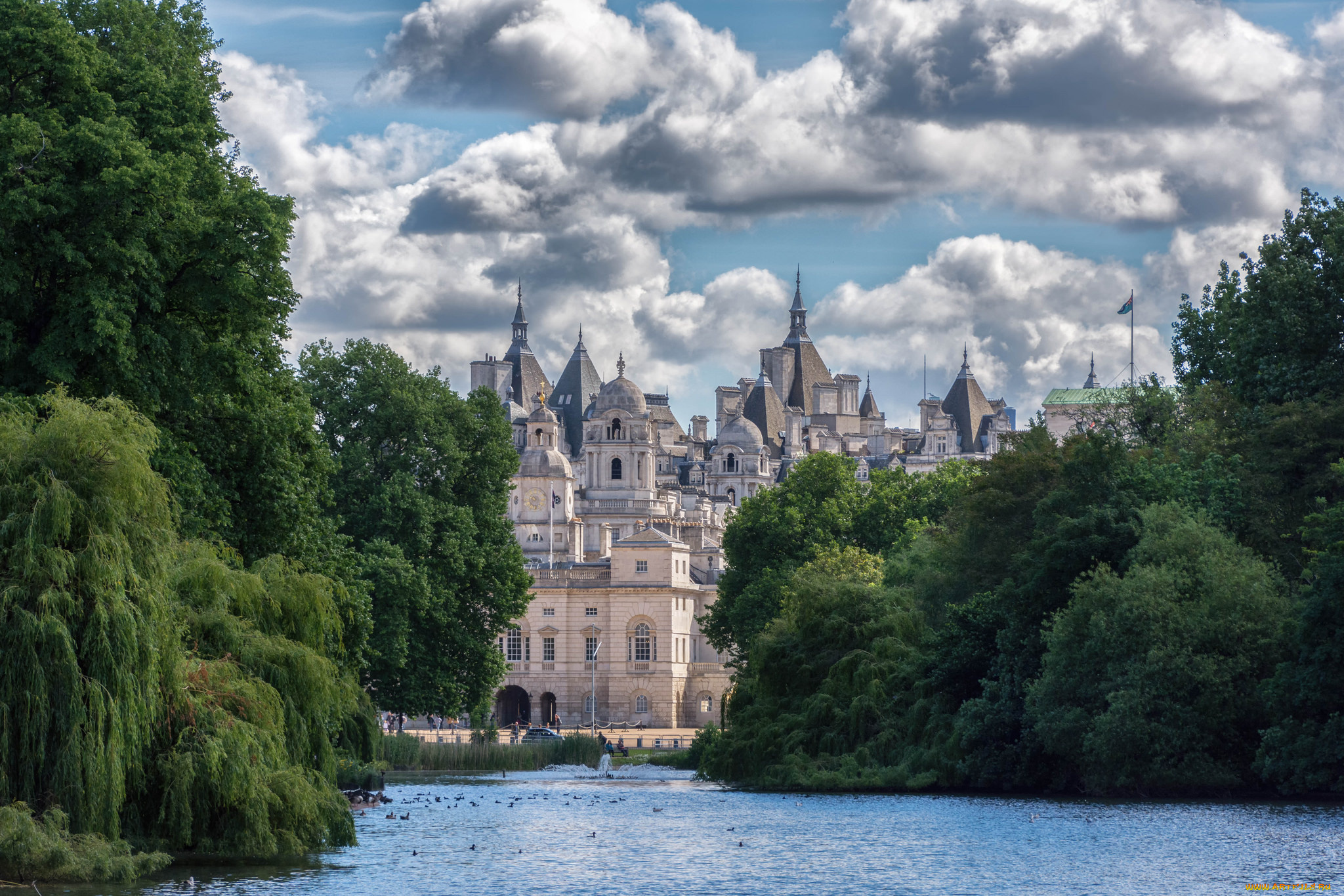 horse, guard, building, города, лондон, , великобритания, замок, пруд, парк
