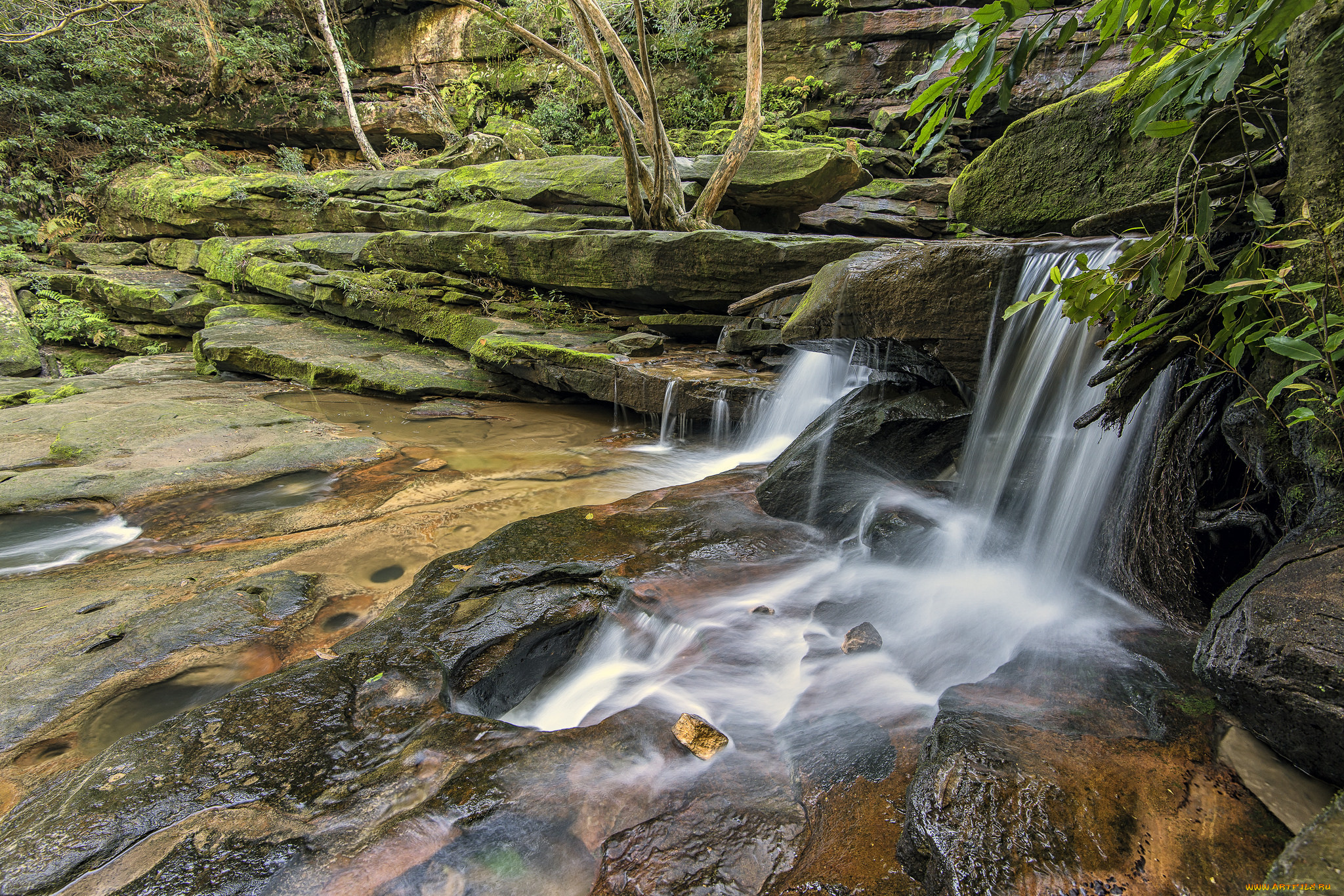 природа, водопады, река, лес, водопад