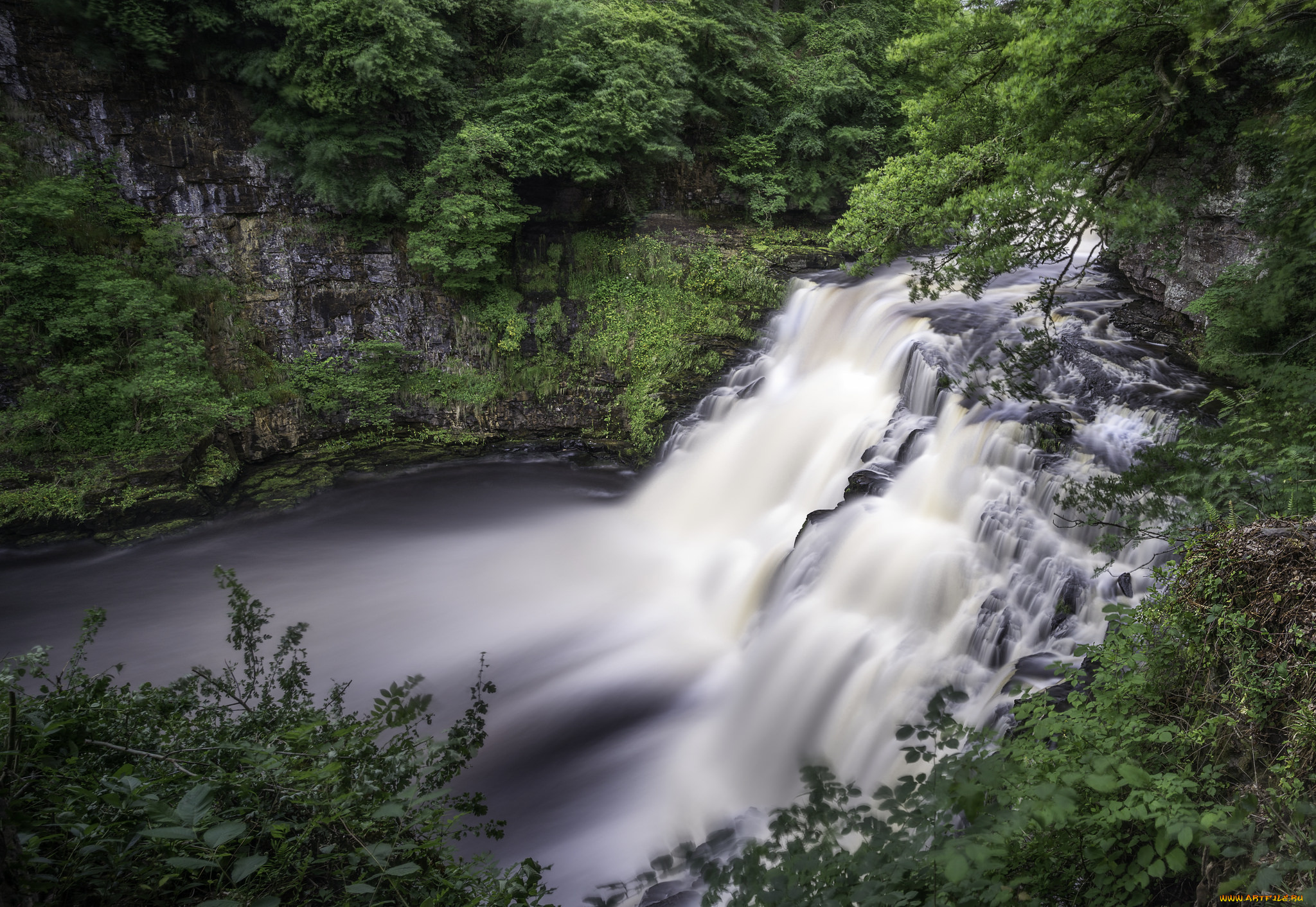 природа, водопады, река, лес, водопад