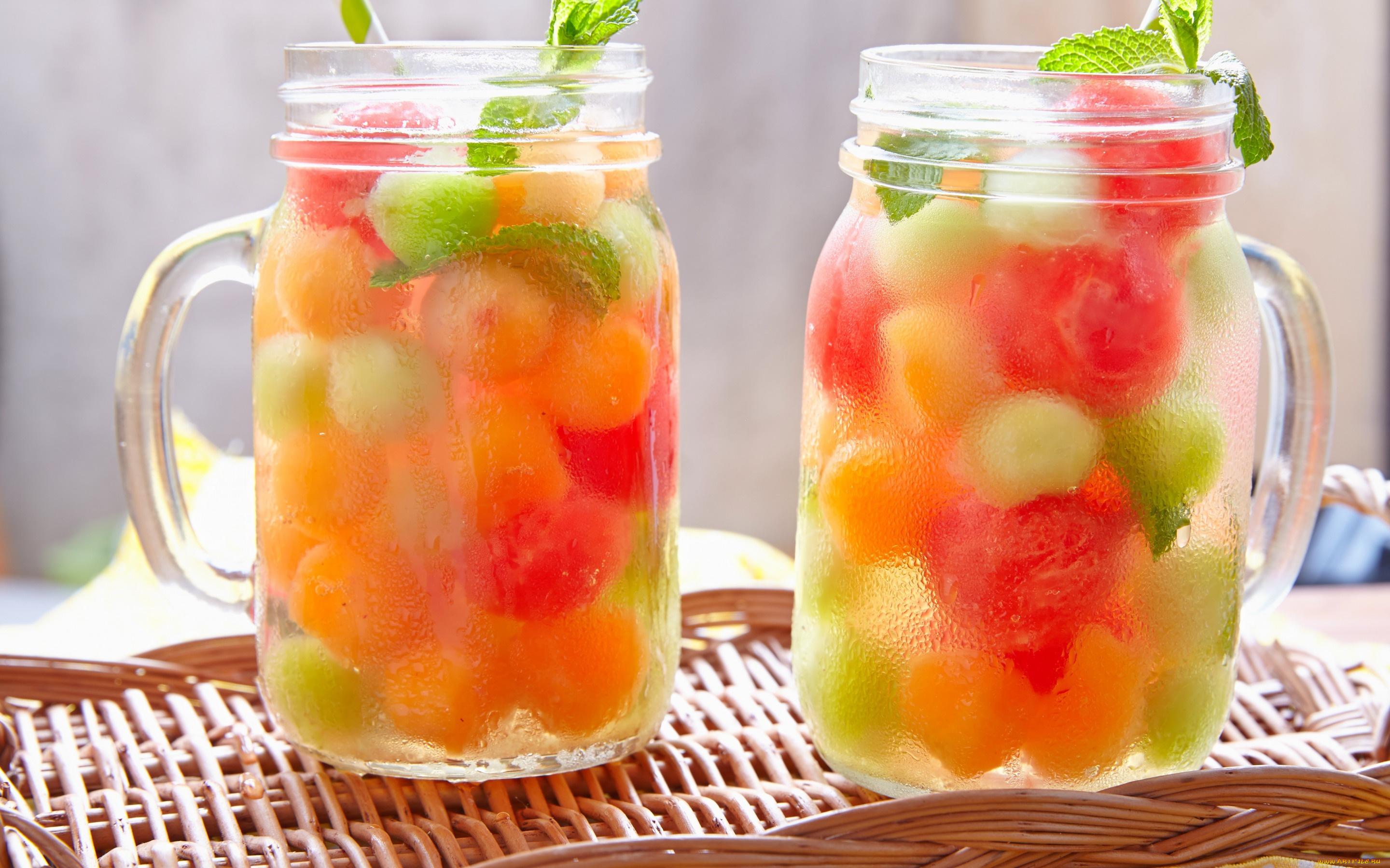 еда, фрукты, , ягоды, фреш, кружки, напиток, трубочки, мята