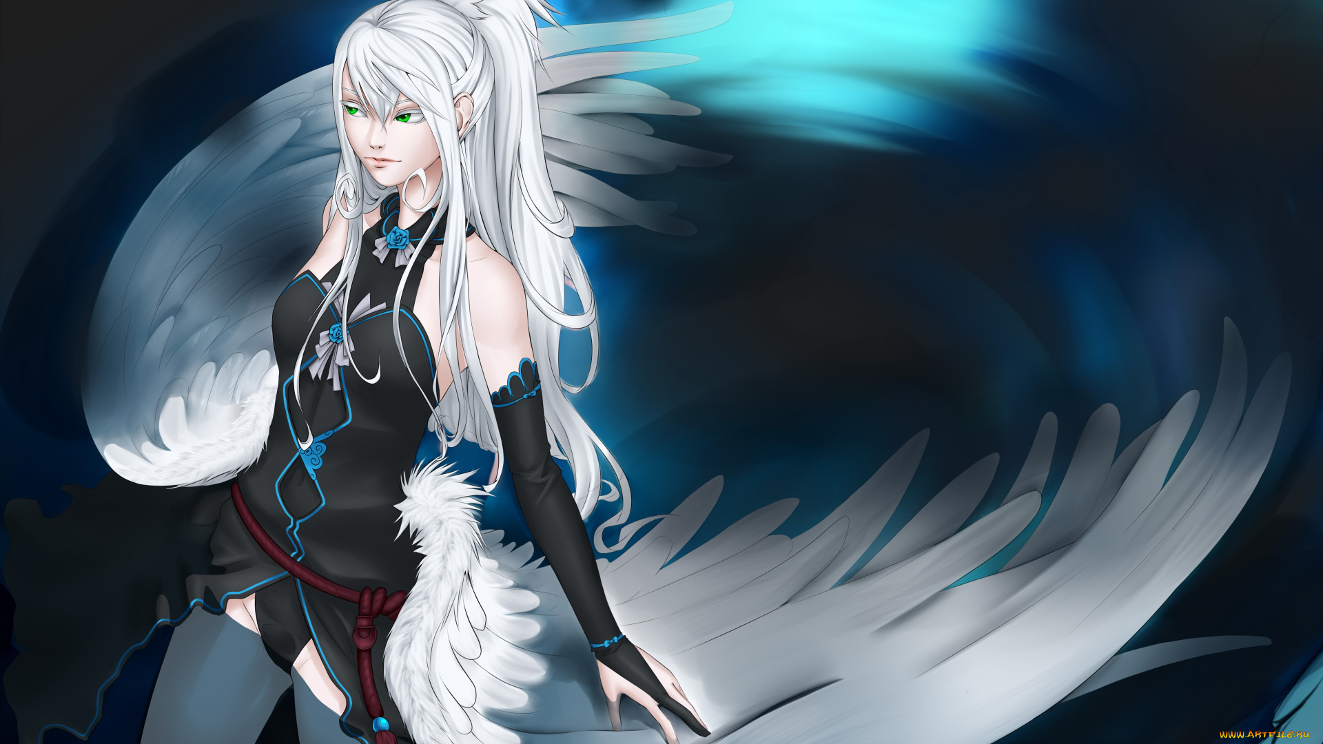 аниме, ангелы, , демоны, девушка, фон, взгляд