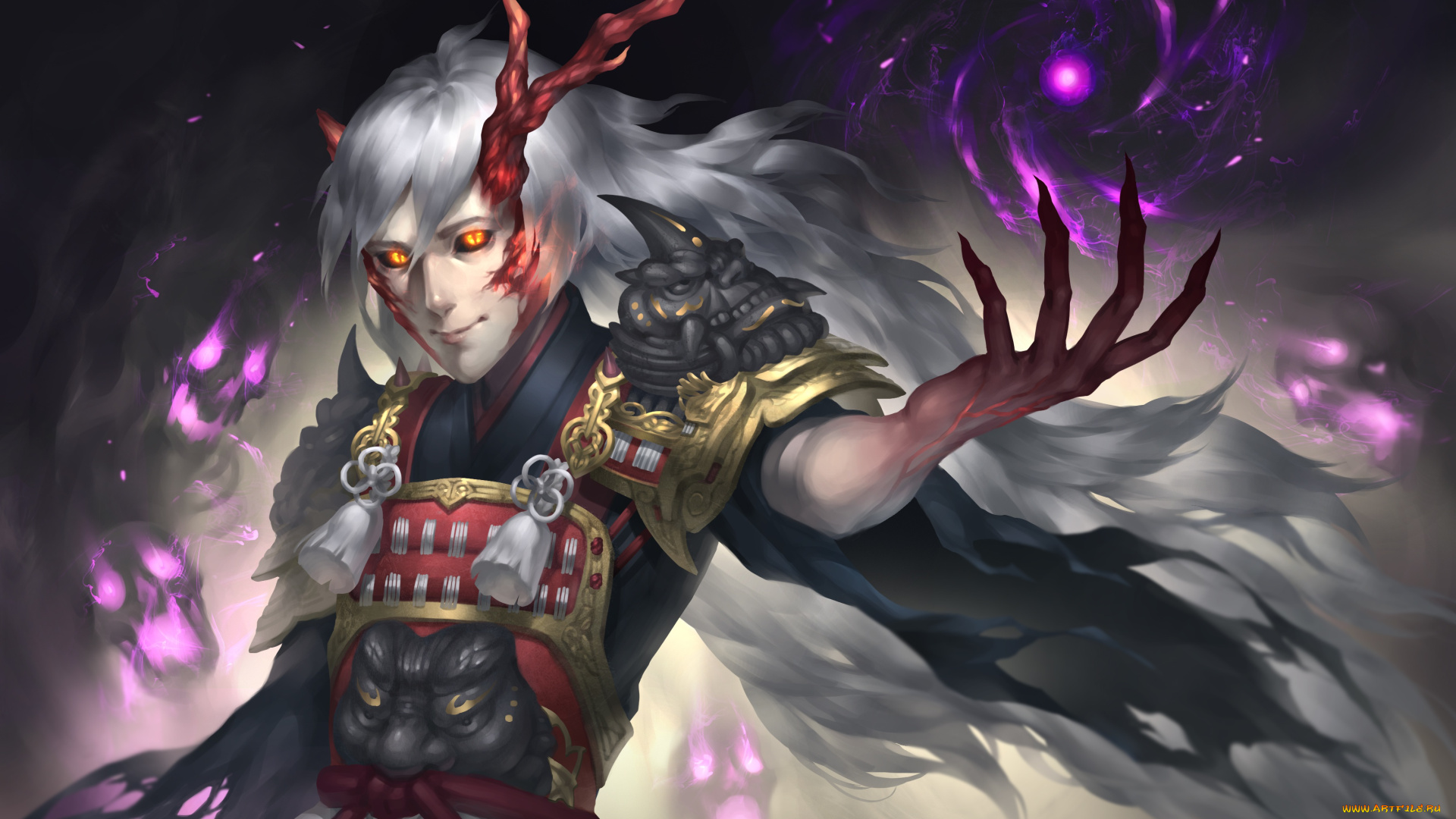 аниме, onmyouji, доспех, демон, рука, art, ibaraki, douji, onmyoji