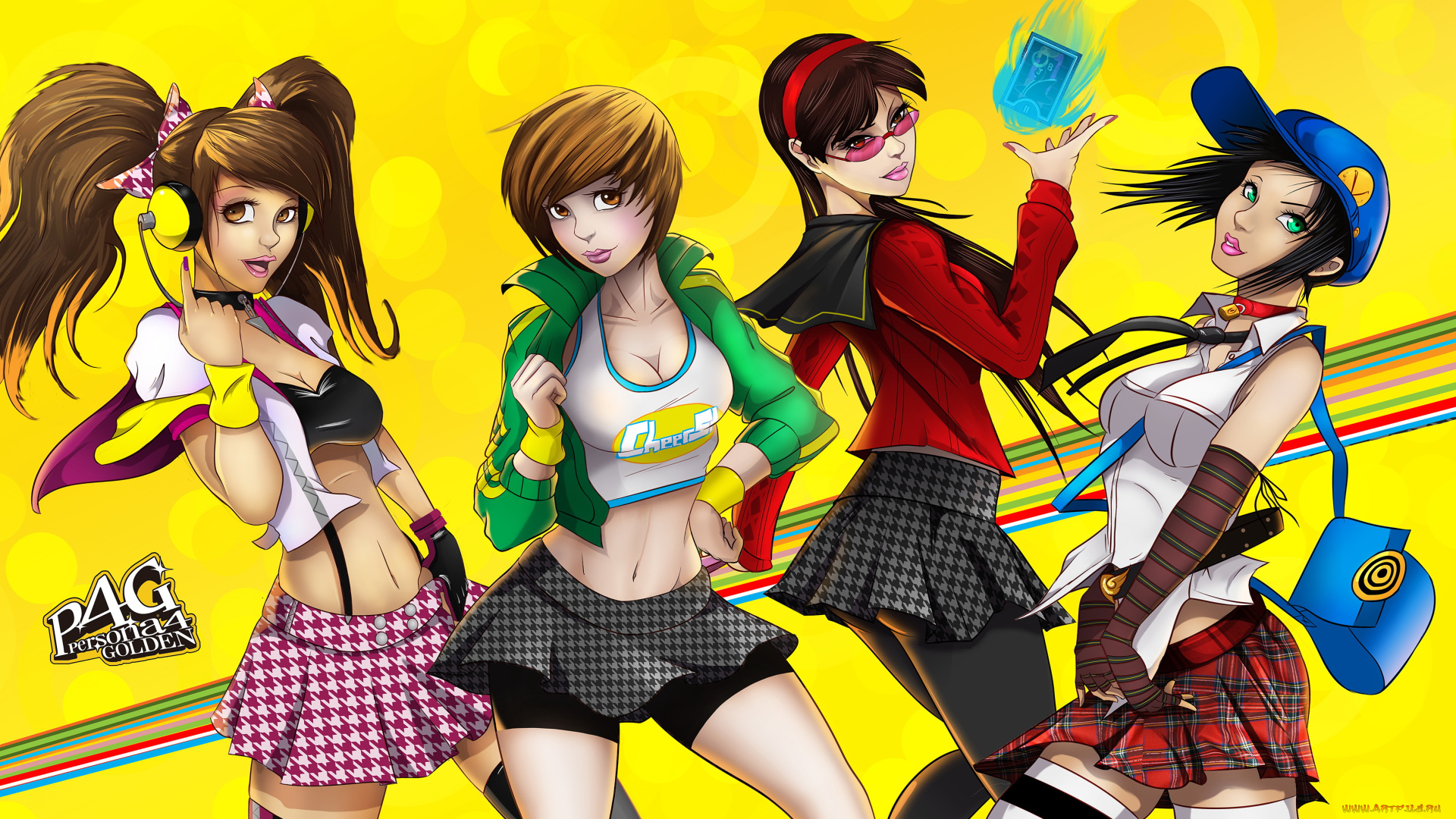 аниме, persona, наушники, взгляд, фон, девушки