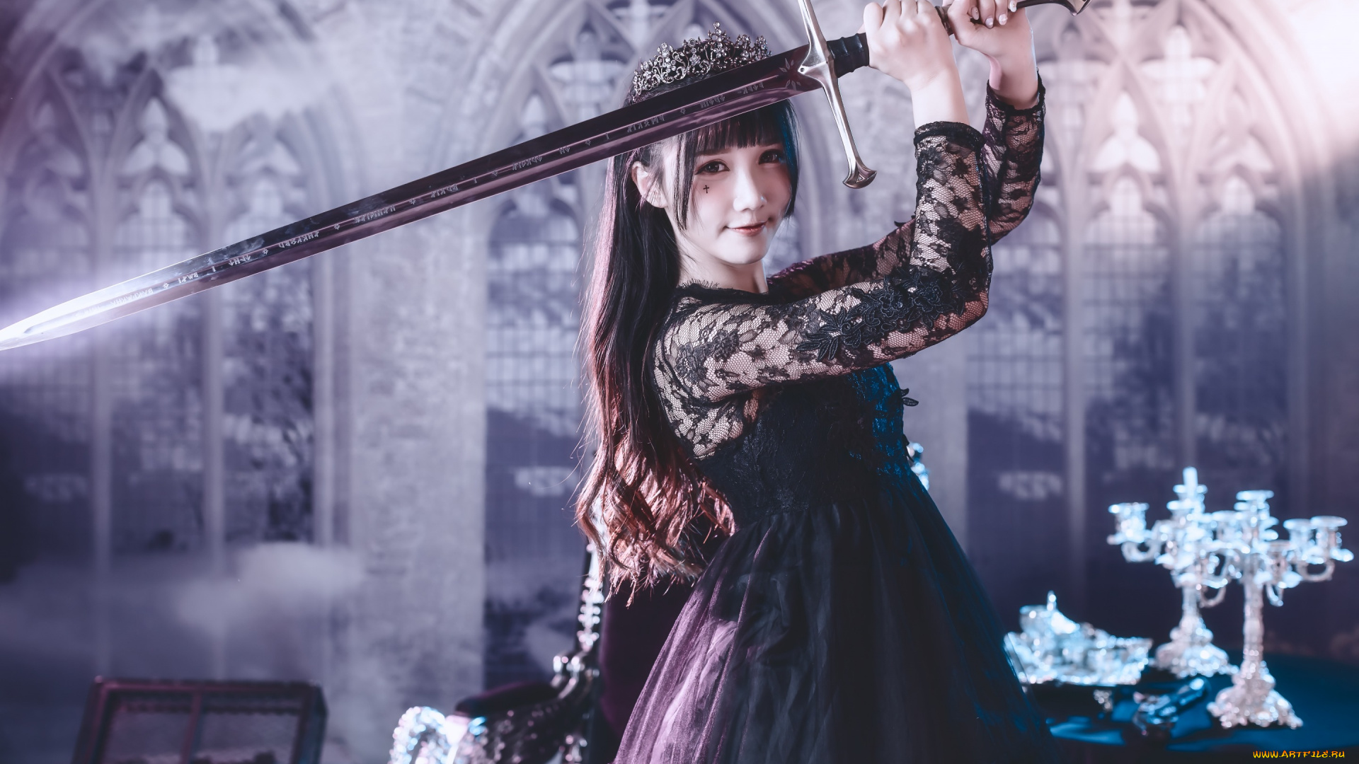 девушки, -unsort, , девушки, с, оружием, стиль, меч, лицо, платье, взгляд, девушка