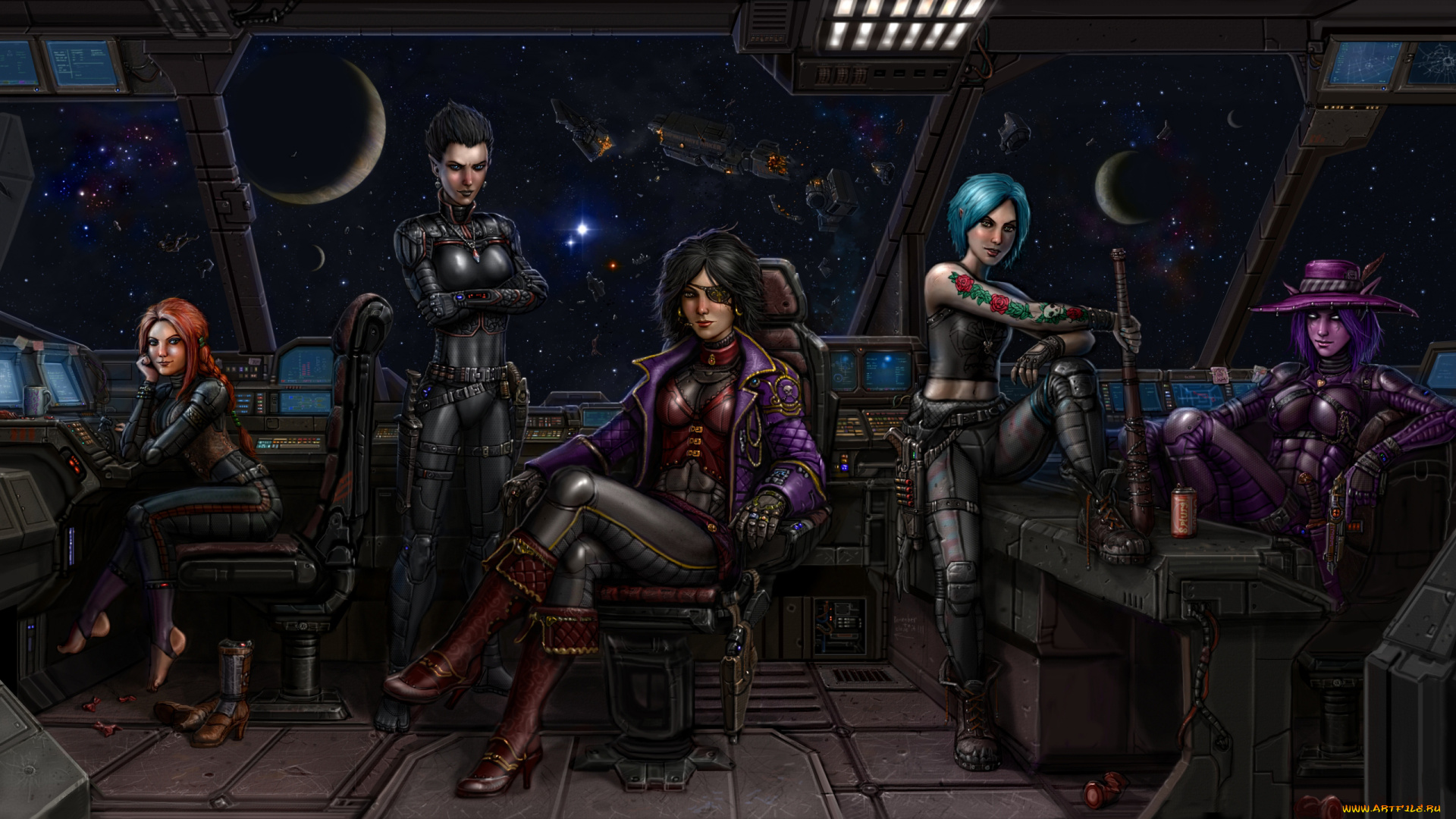 фэнтези, девушки, фон, взгляд, униформа