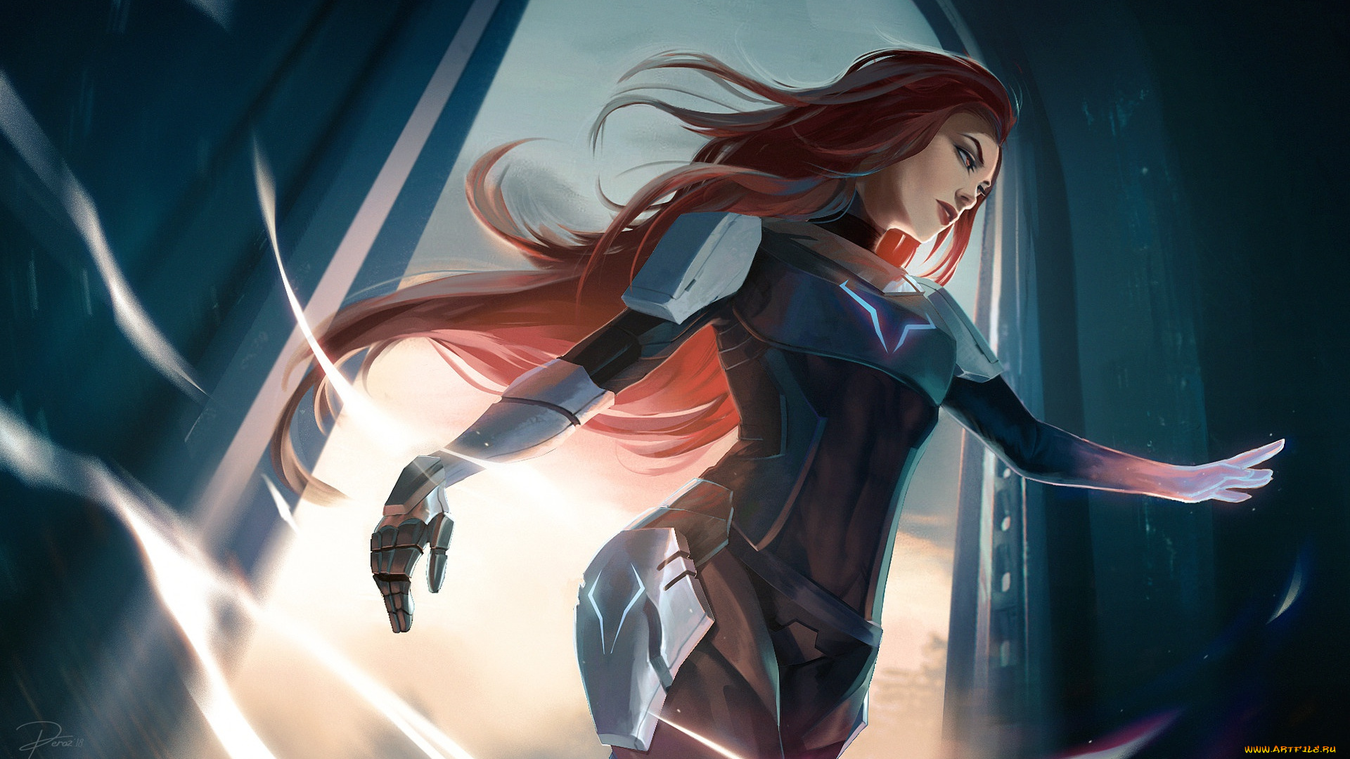 фэнтези, девушки, взгляд, рыжая, девушка, арт, фантастика, костюм