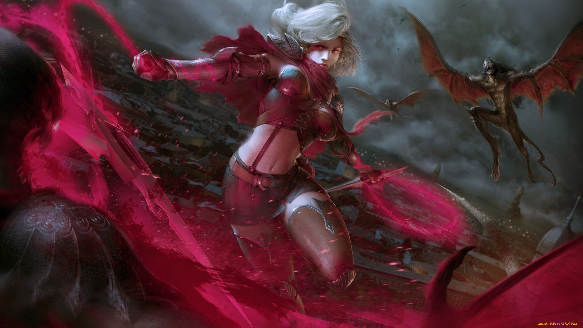 фэнтези, красавицы, и, чудовища, арт, демон, девушка, assassin