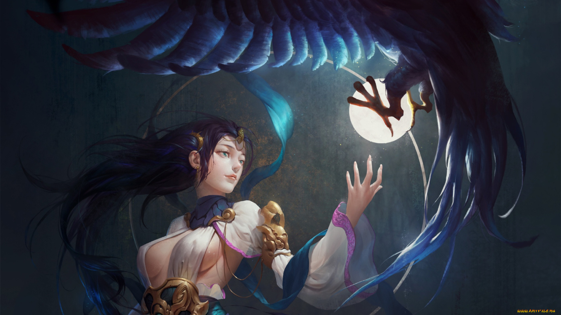 фэнтези, красавицы, и, чудовища, магия, арт, эротика, девушка, шар, птица, грудь