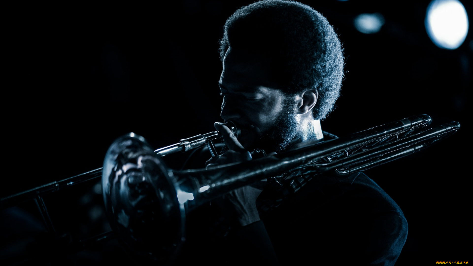 музыка, -другое, негр, мужчина, тромбон, музыкант