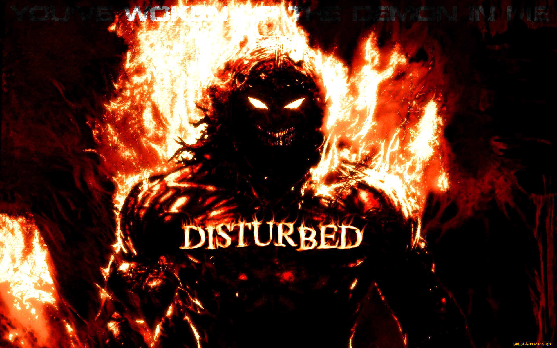 музыка, disturbed, оскал, огонь, демон