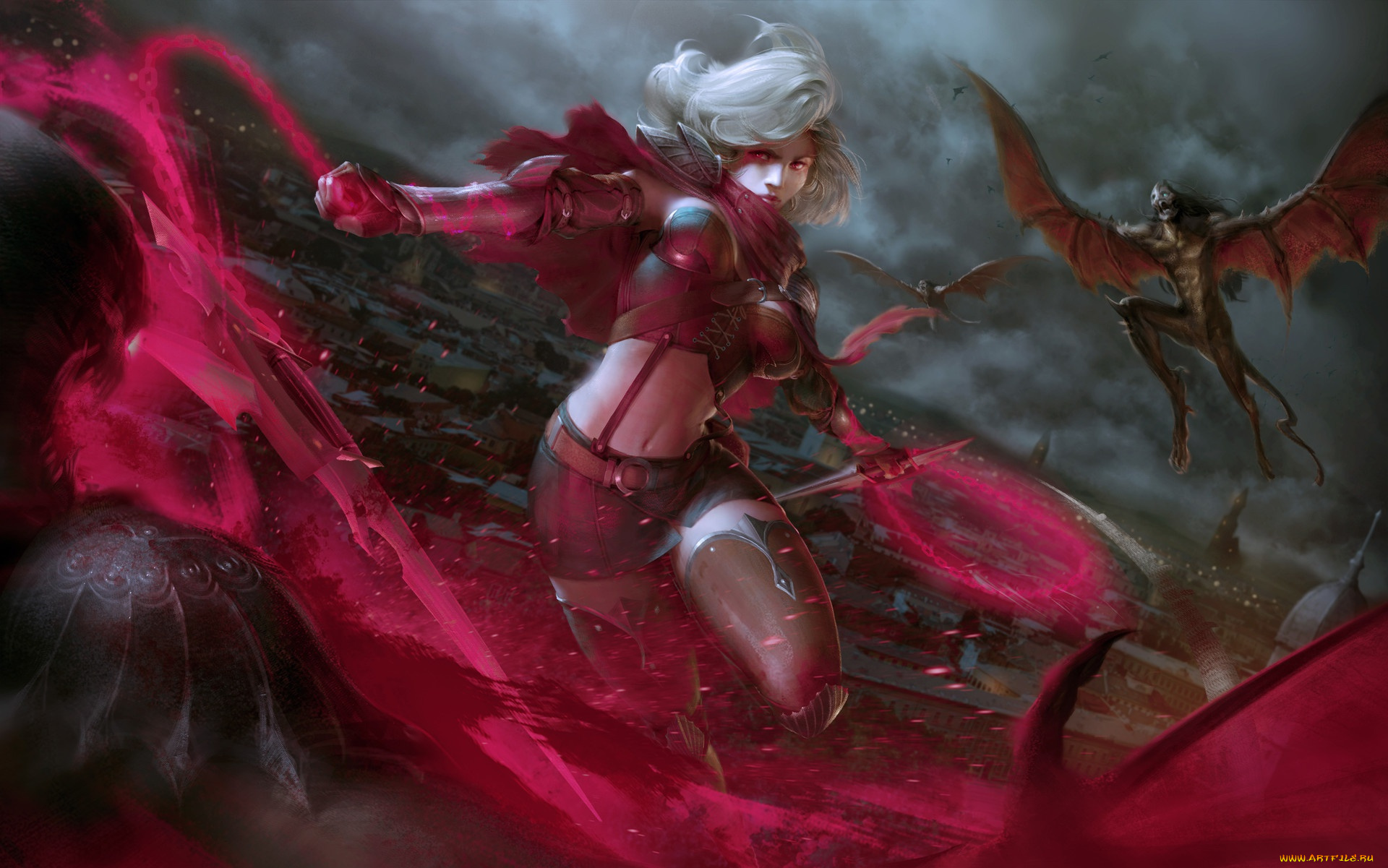 фэнтези, красавицы, и, чудовища, арт, демон, девушка, assassin