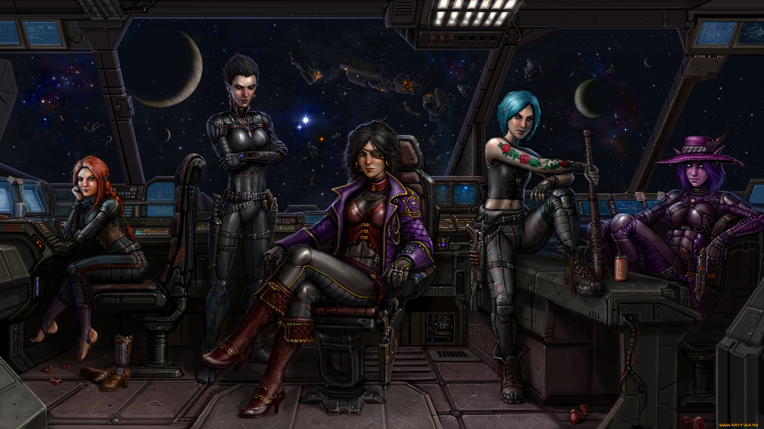 фэнтези, девушки, фон, взгляд, униформа