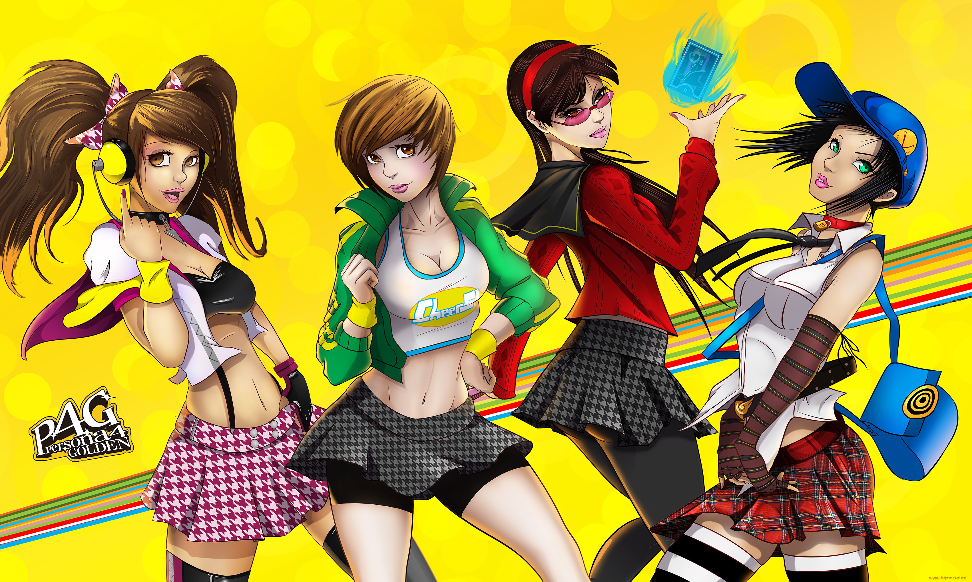 аниме, persona, наушники, взгляд, фон, девушки