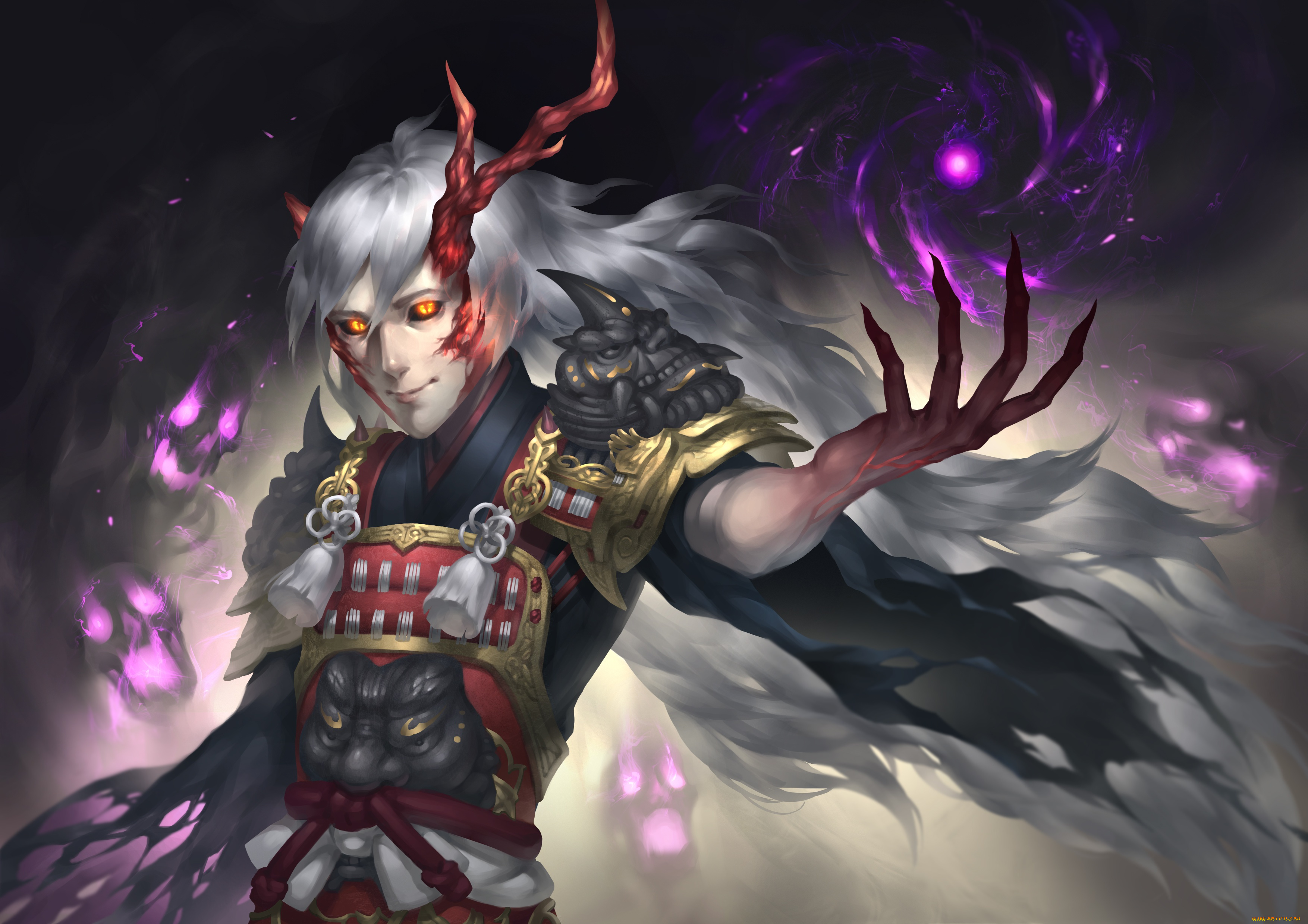 аниме, onmyouji, доспех, демон, рука, art, ibaraki, douji, onmyoji