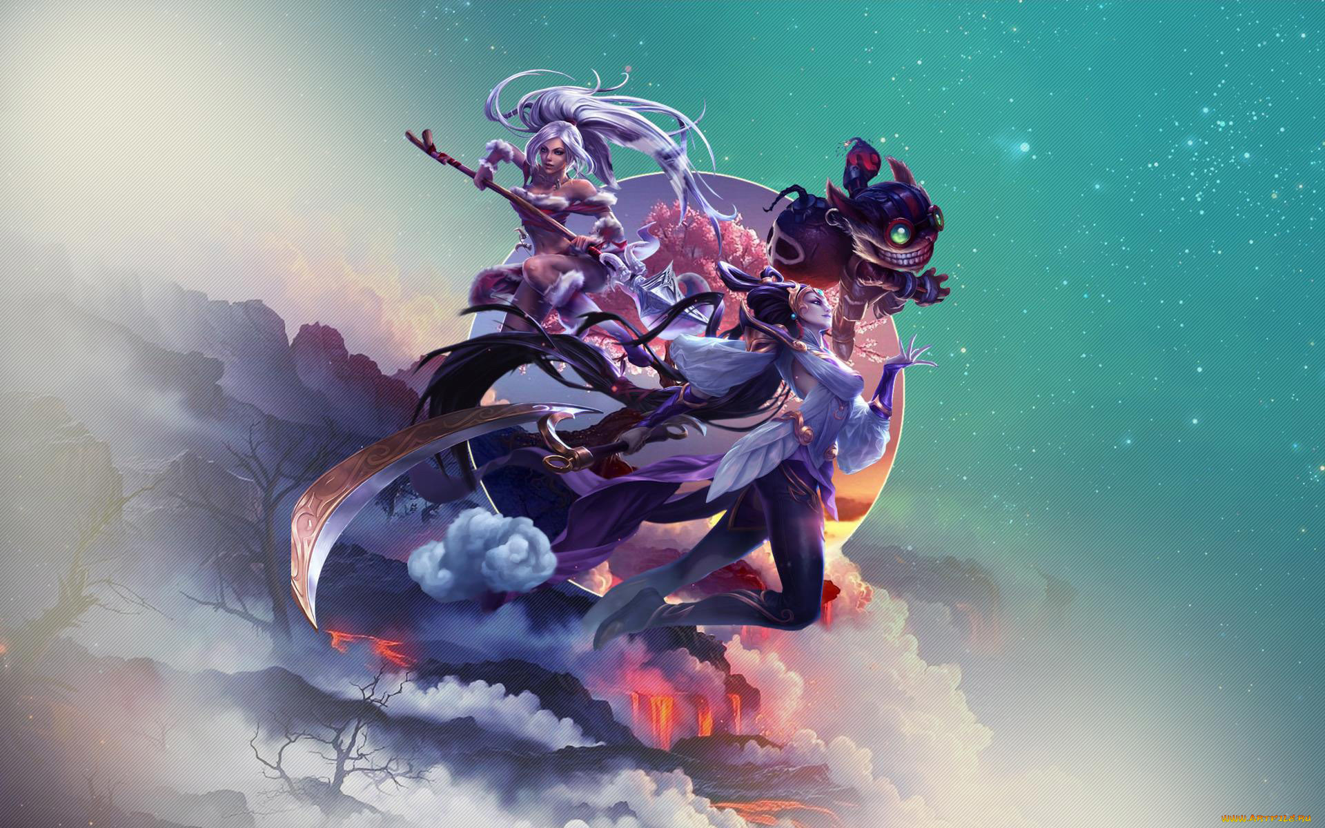 видео, игры, league, of, legends, лава, скалы, существо, девушки