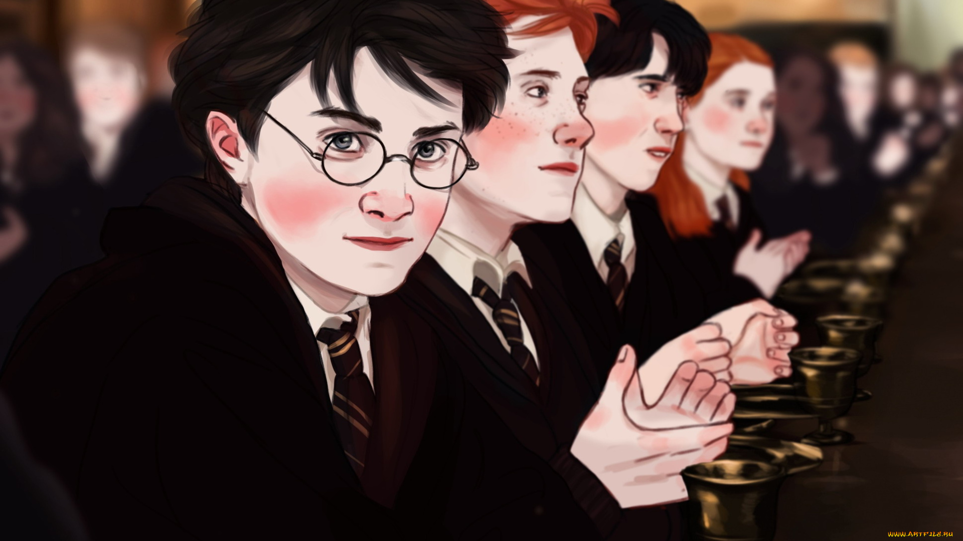 рисованное, кино, , мультфильмы, гарри, поттер, мантия, ученики, стол, гриффиндор, кубки