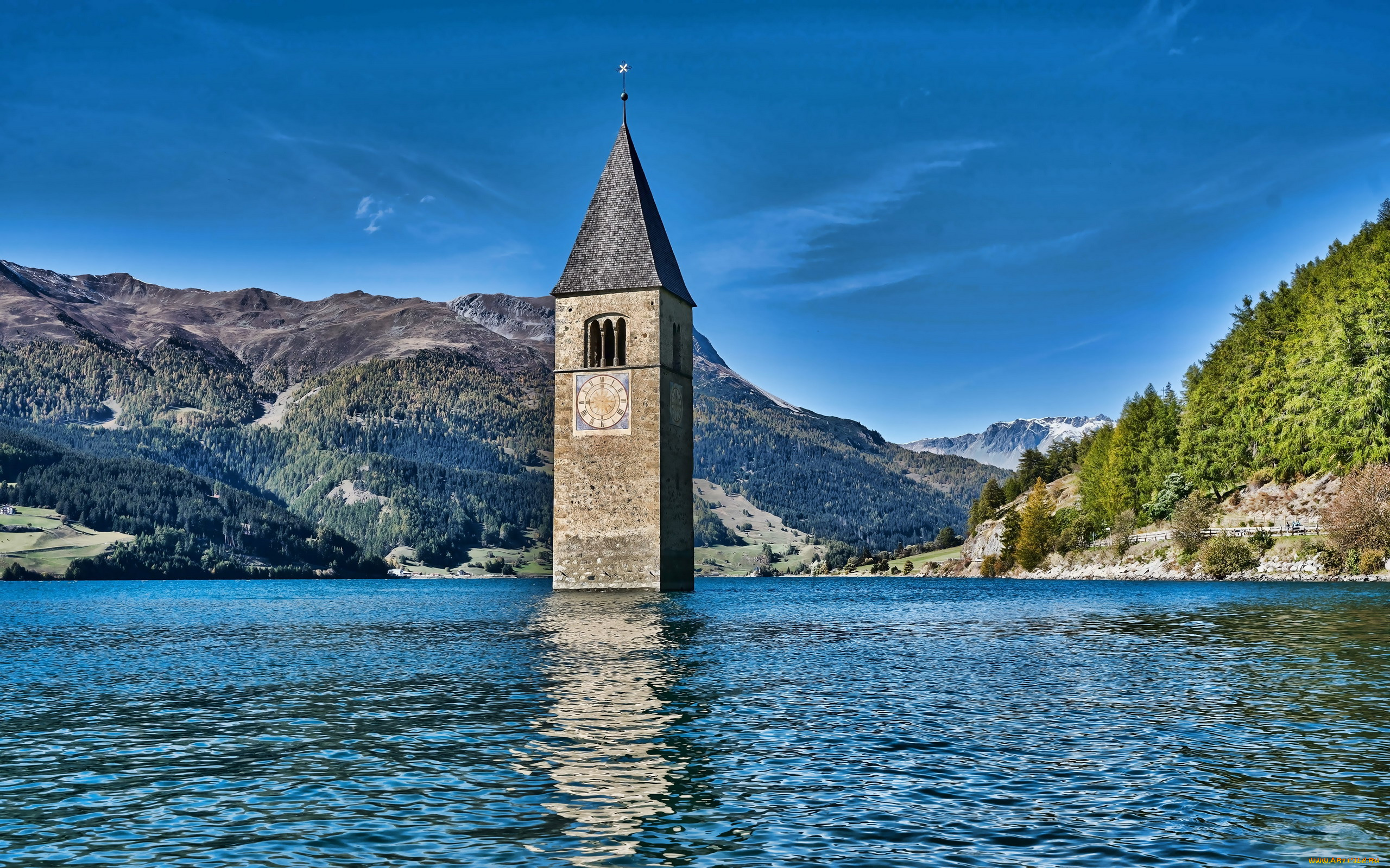 reschensee, south, tyrol, italy, города, -, католические, соборы, , костелы, , аббатства, south, tyrol